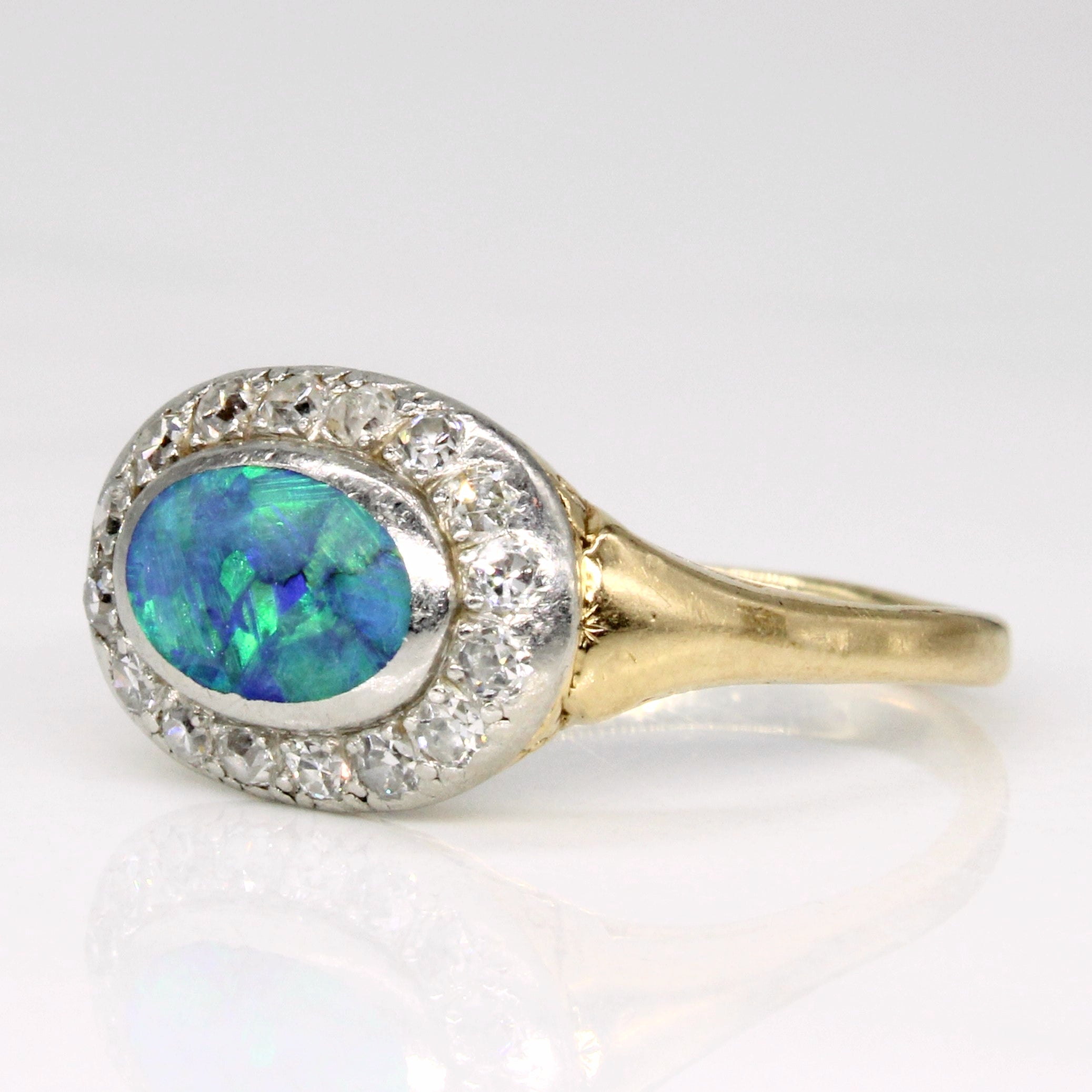 Antique Opal & Diamond Halo Ring | 0.75ct, 0.16ctw | SZ 5.75 |