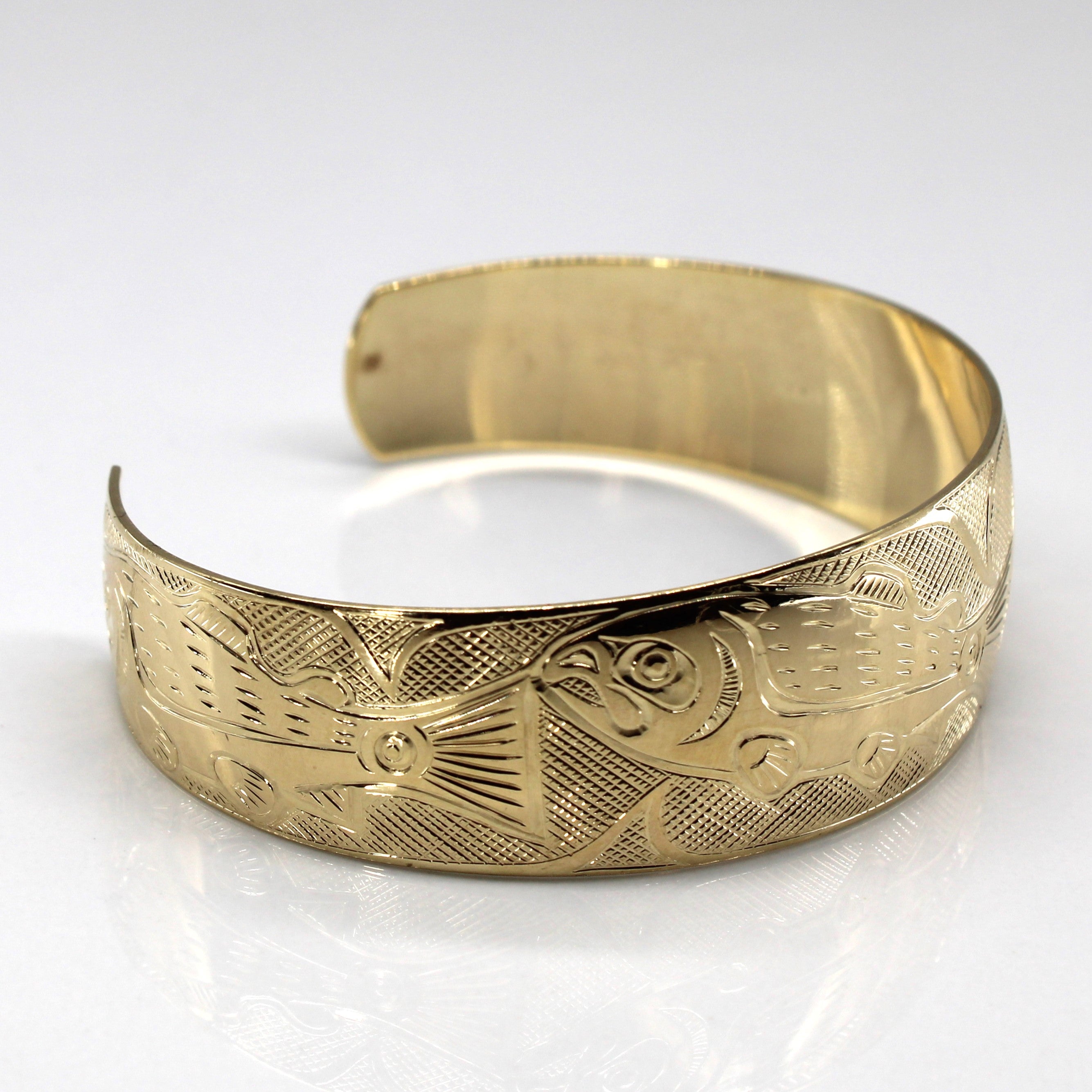 Indigenous Art Wide Gold Bangle | 6"|