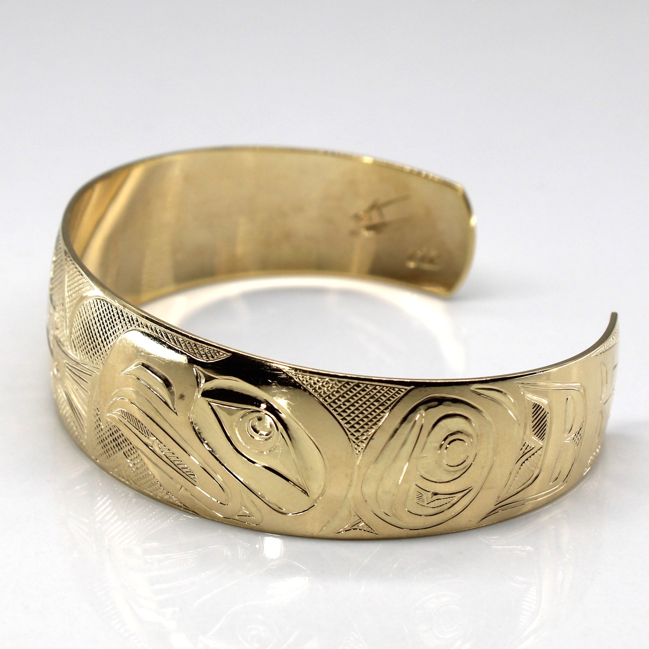 Indigenous Art Wide Gold Bangle | 6"|
