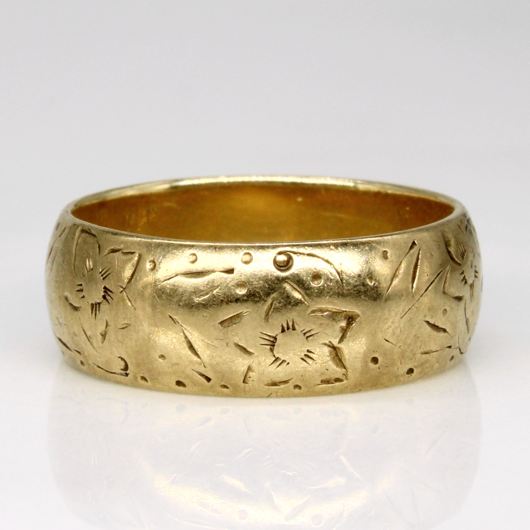 Bague vintage canadienne en or jaune 10 carats, gravée à la main de motifs floraux | Taille 7 |