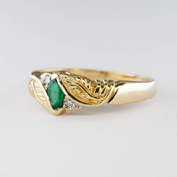 Leaf Design Marquise Emerald and Diamond Ring | 0.15 ct, 0.03ctw