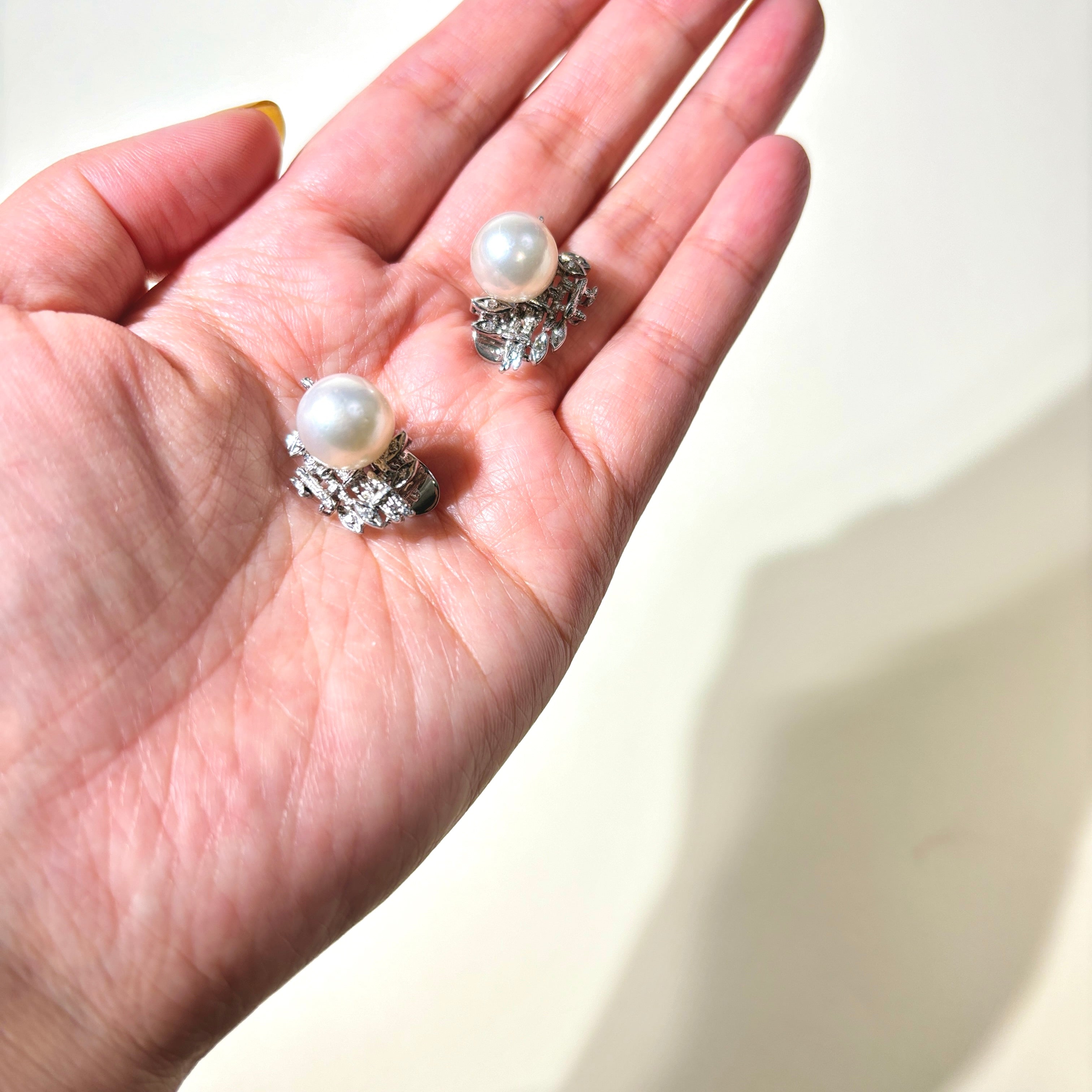 Pearl & Diamond Stud Earrings | 11.00mm, 0.06ctw