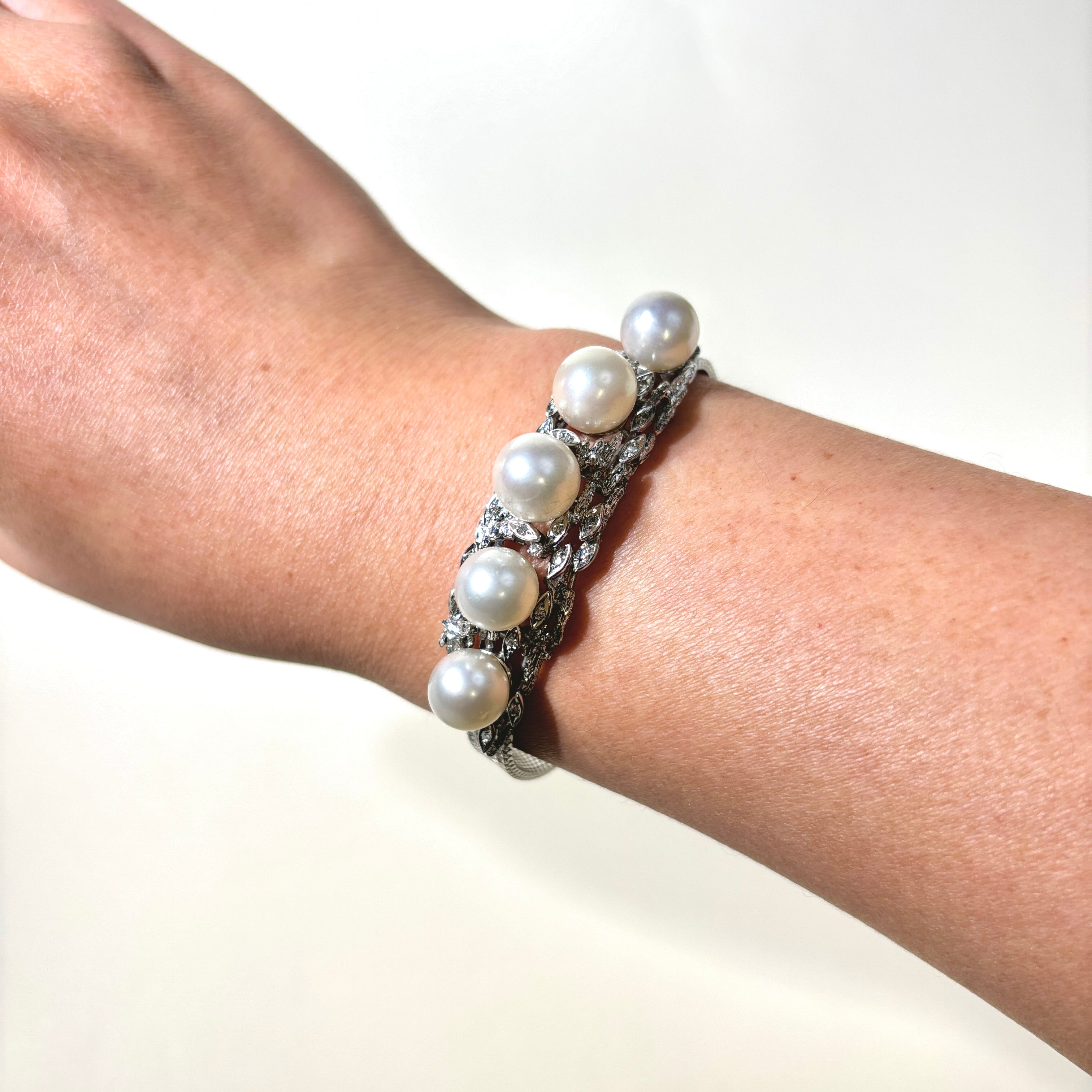 Five Pearl & Diamond Bracelet | 9.10mm to 9.40mm, 0.13ctw | 6.75"