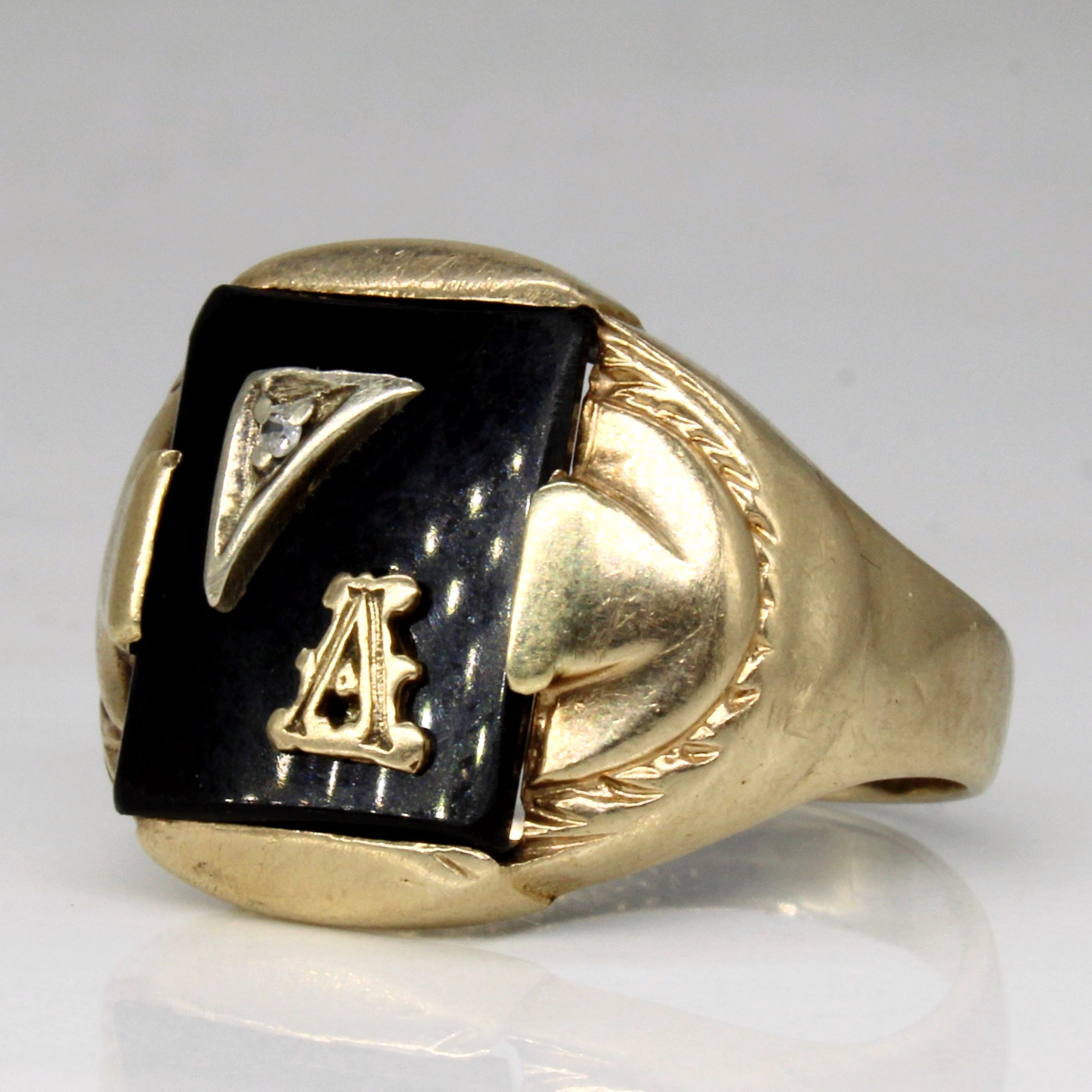Onyx & Diamond 'A' Initial Ring | 3.20ct, 0.01ct | SZ 10.25 |