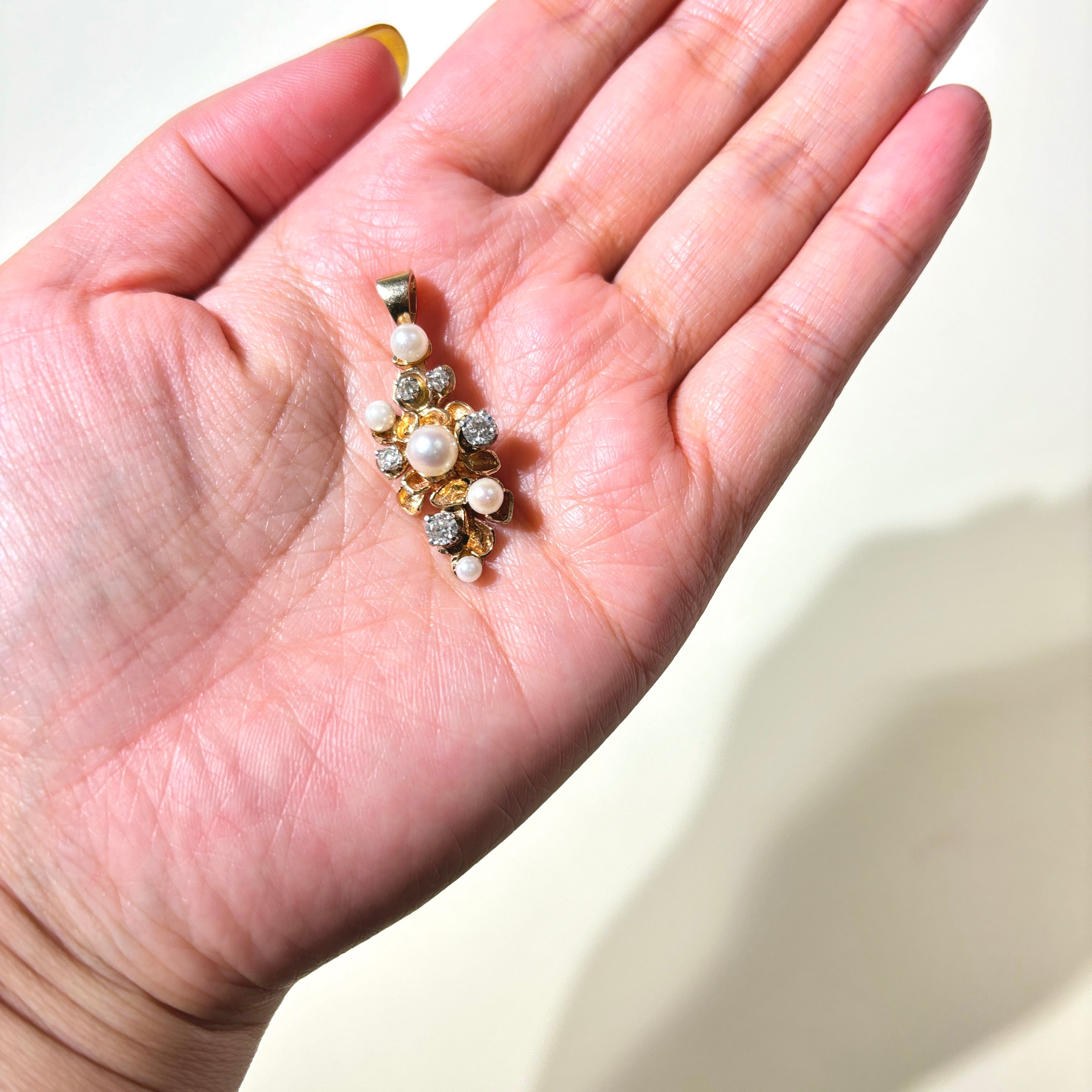 Vintage Pearl & Diamond Cluster Pendant | 2.80mm to 5.60mm, 0.50ctw