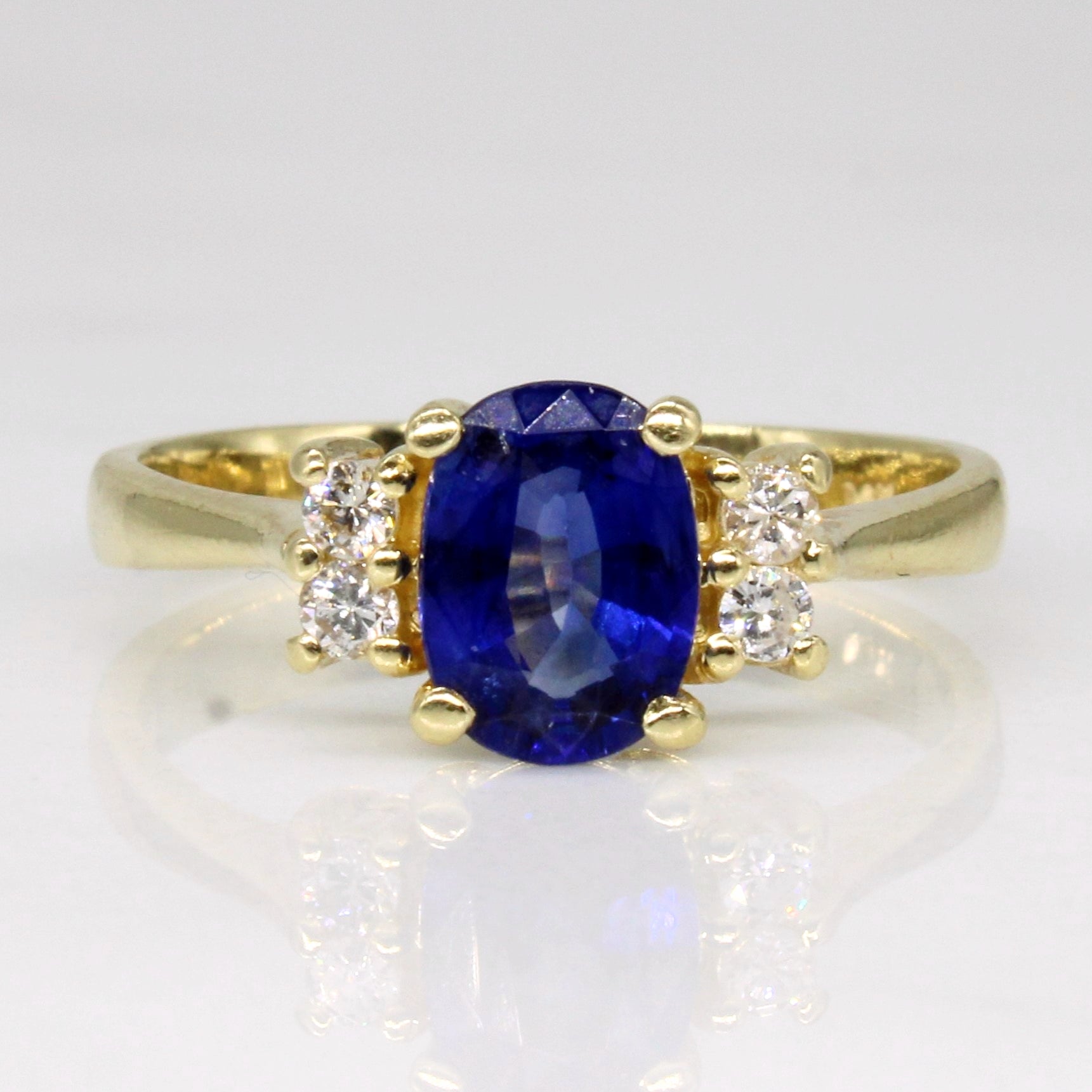 Synthetic Sapphire & Diamond 14k Ring | 0.76ct, 0.10ctw | SZ 5.25 |