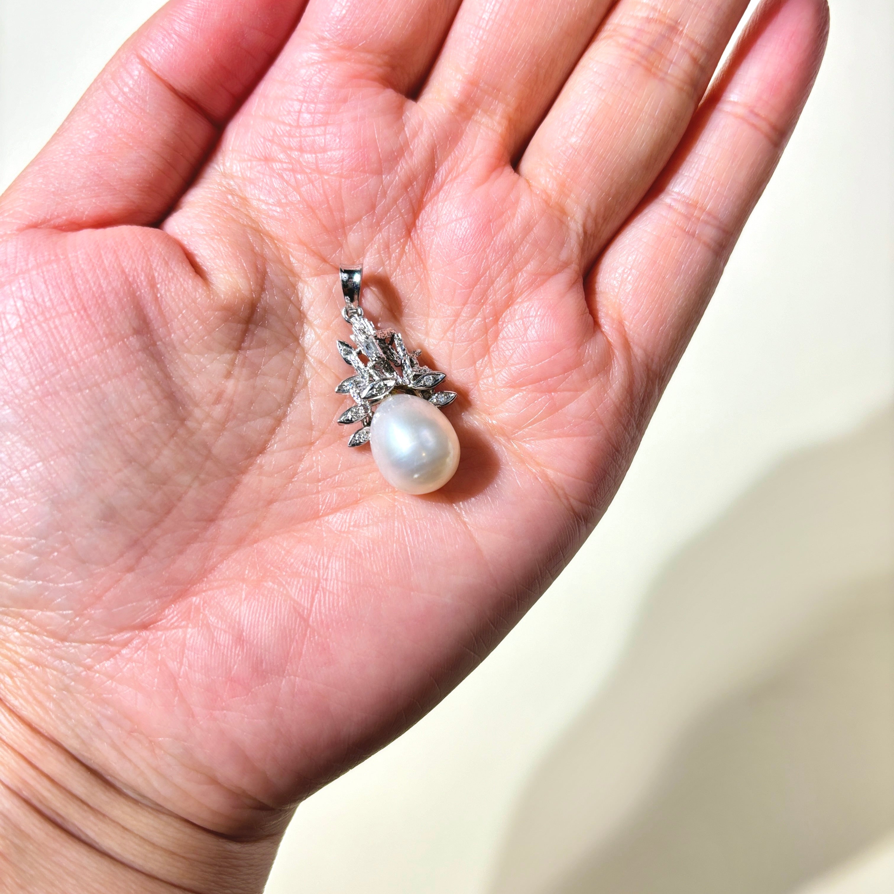 Pearl & Diamond Ornate Pendant | 13.2mm by 10.9mm, 0.06ctw