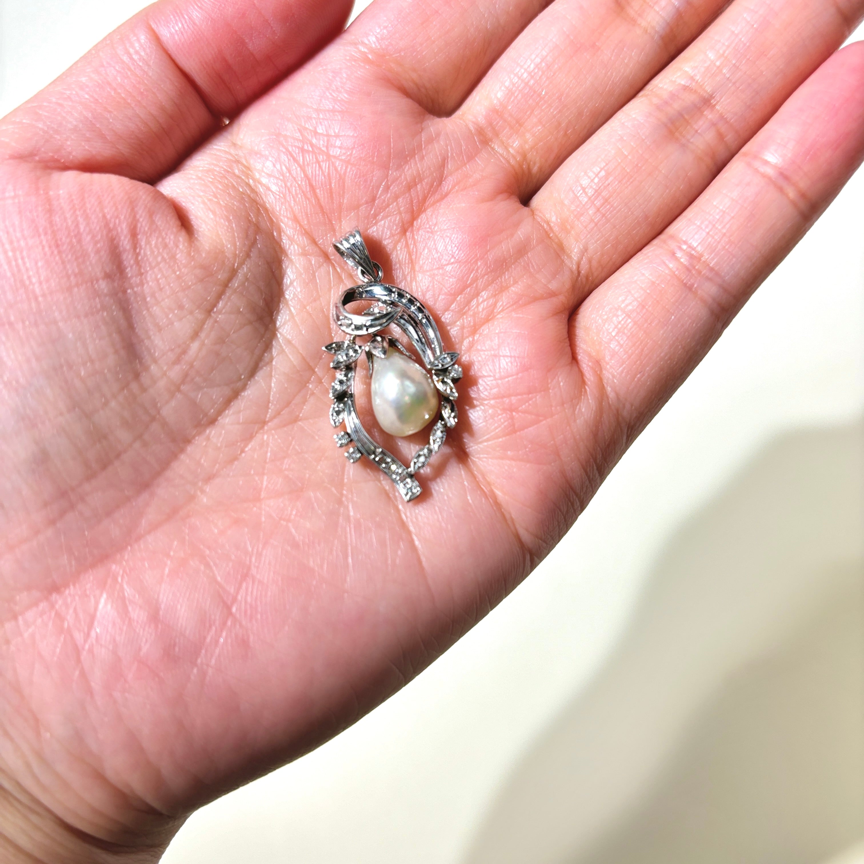 White Gold Pearl and Diamond Ornate Pendant | 12.4mmx9.2mm, 0.05ctw