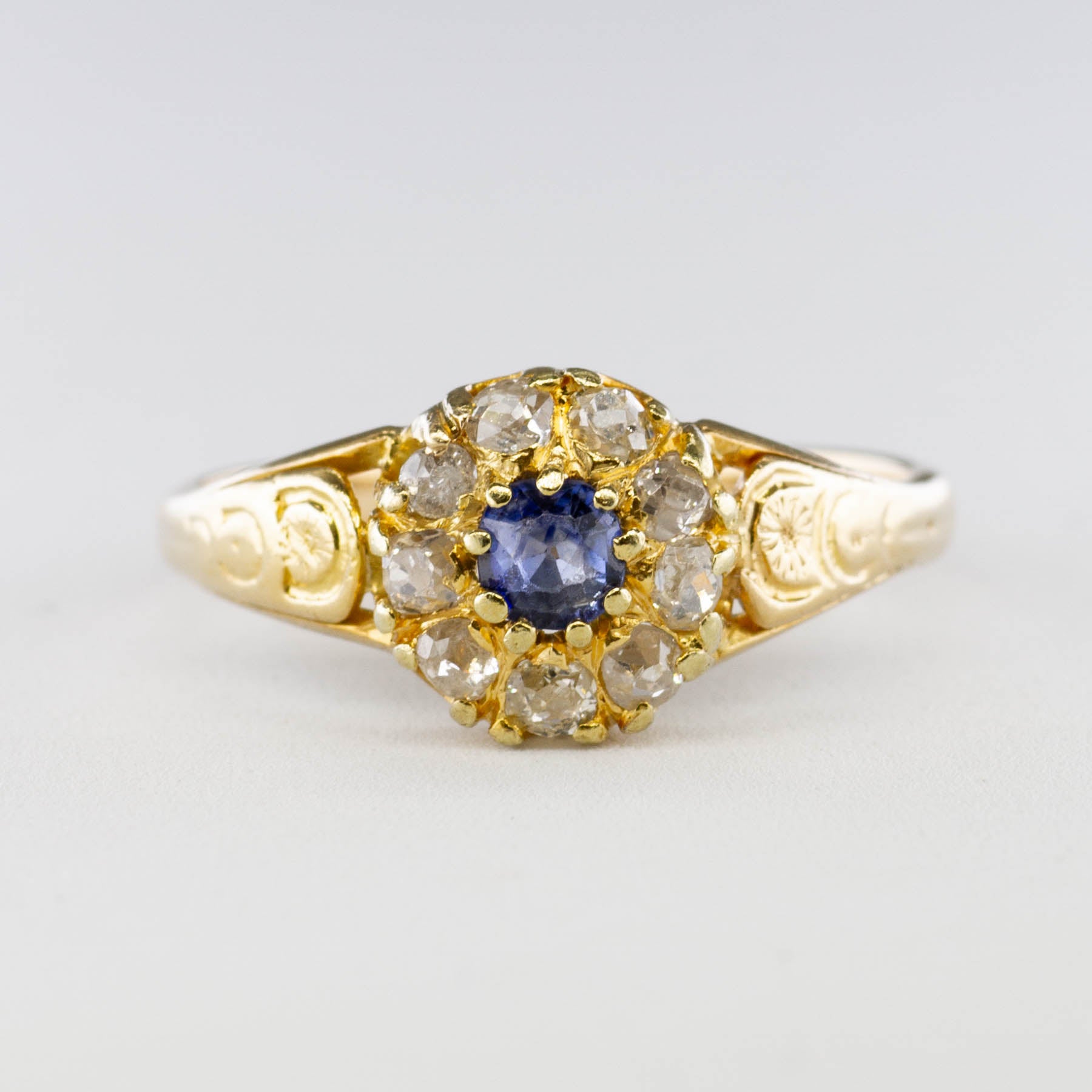 Victorian Sapphire and Diamond Halo Ring | 0.23ct, 0.60ctw | SZ 8