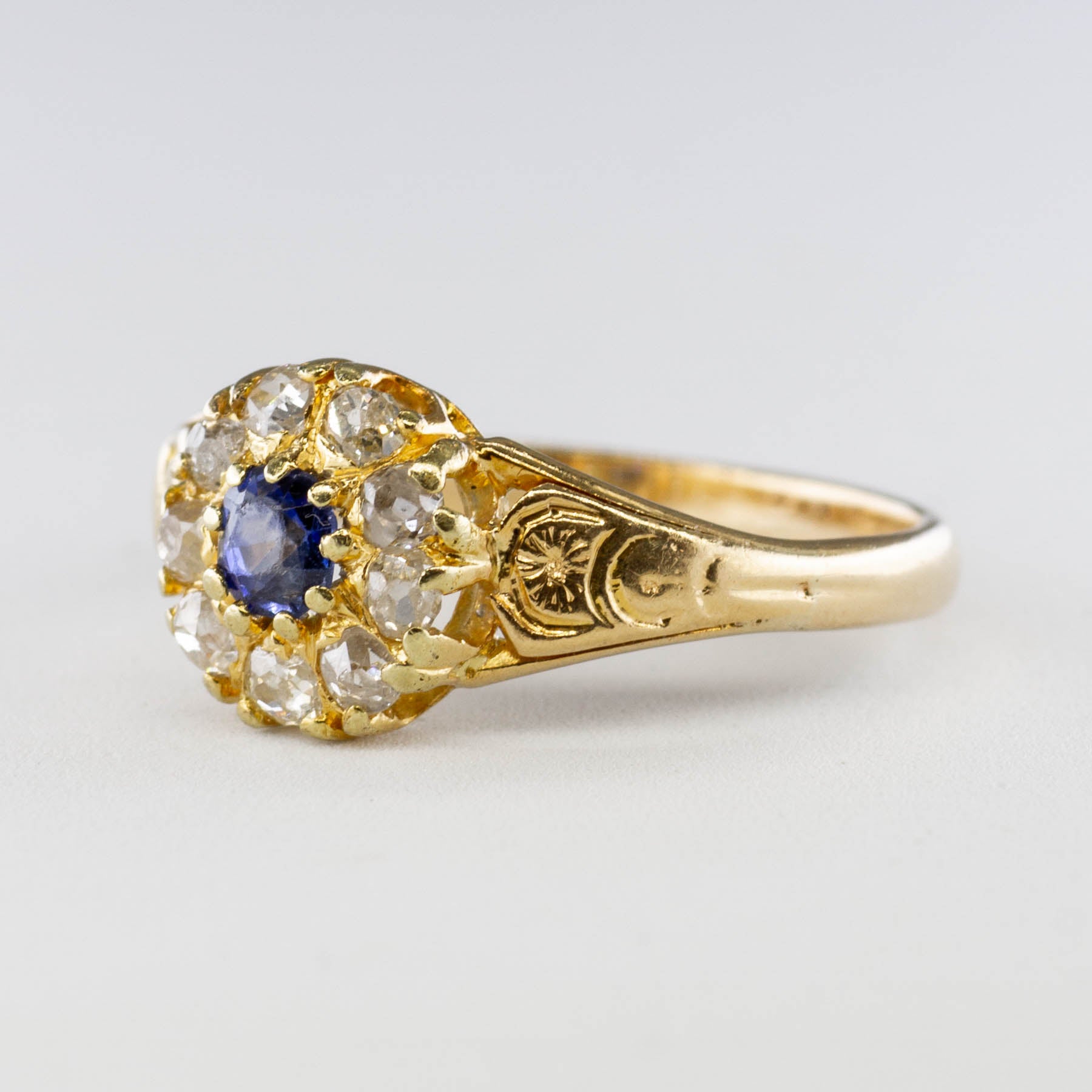 Victorian Sapphire and Diamond Halo Ring | 0.23ct, 0.60ctw | SZ 8