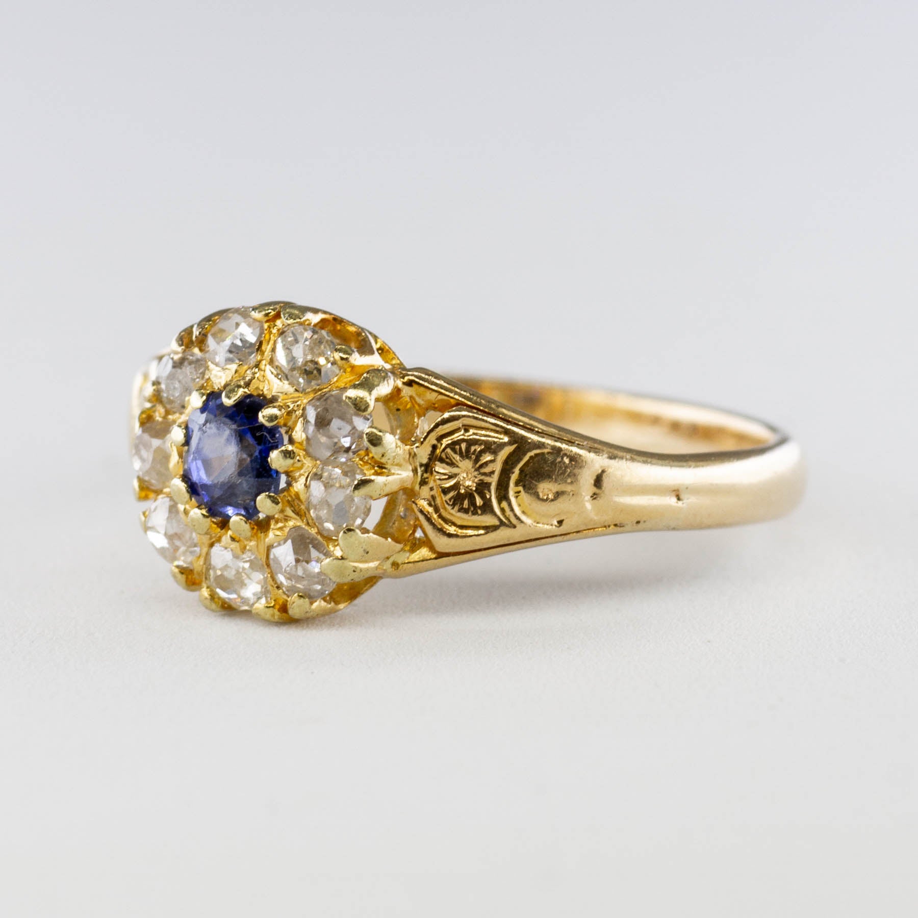 Victorian Sapphire and Diamond Halo Ring | 0.23ct, 0.60ctw | SZ 8