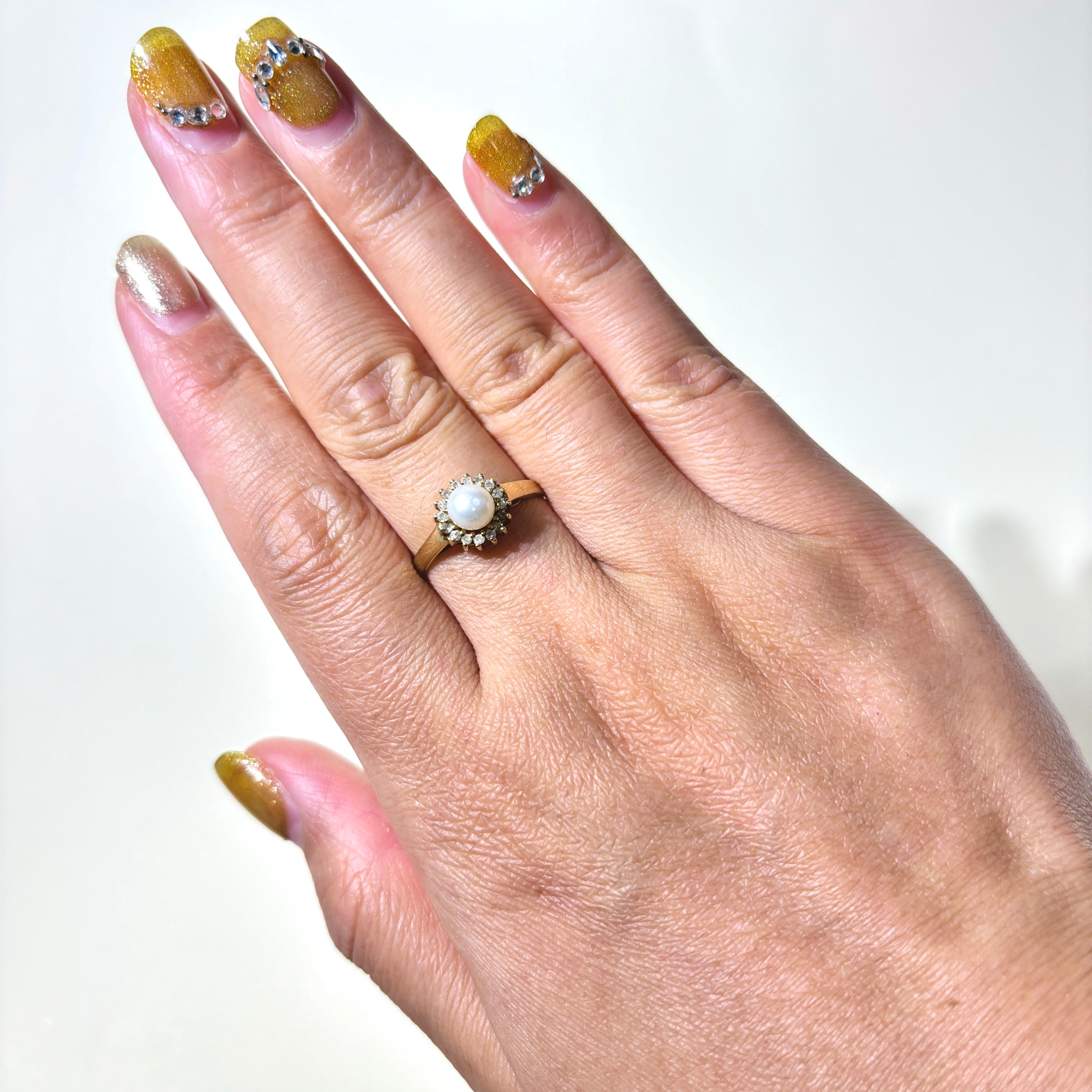 Pearl & Diamond Petal Ring | 5.30mm, 0.08ctw | SZ 7.75