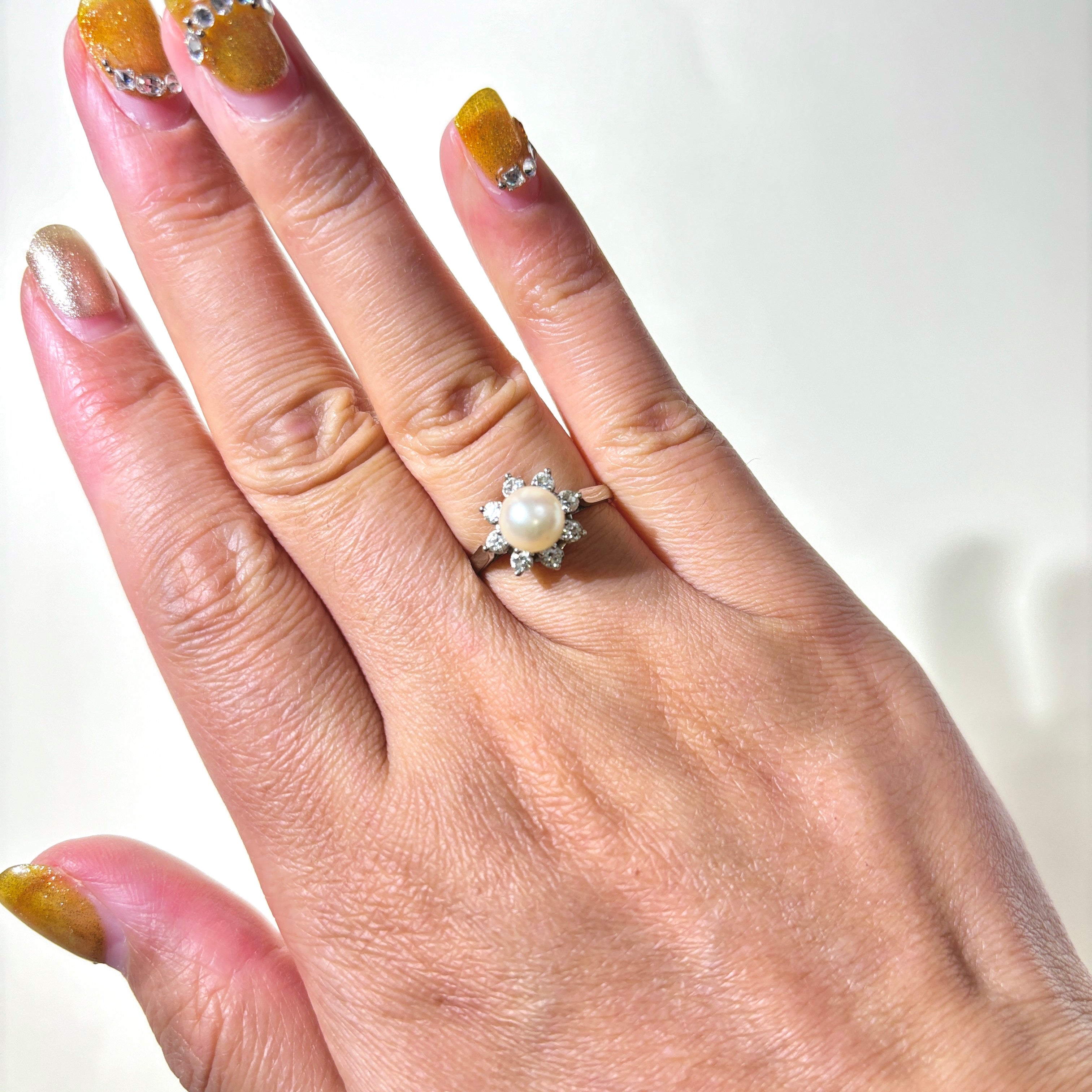 'Birks' Pearl & Diamond Petal Halo Ring | 6.60mm, 0.24ctw | SZ 6
