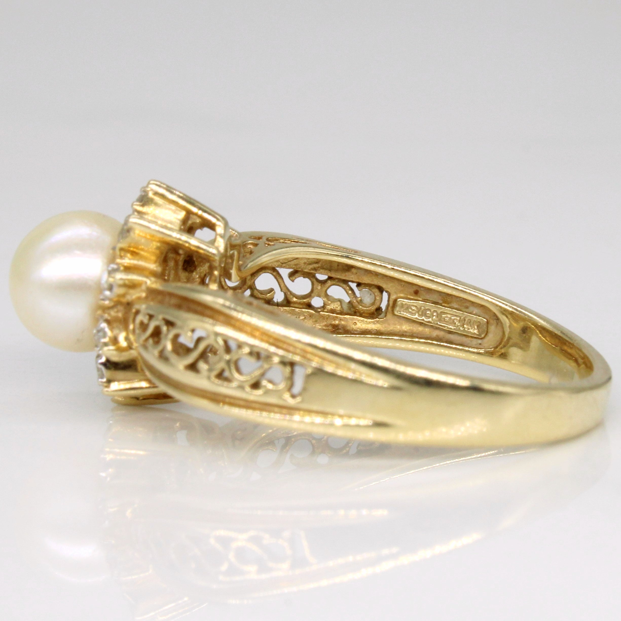 Pearl & Diamond Cocktail 14k Ring | 0.05ctw | SZ 6 |