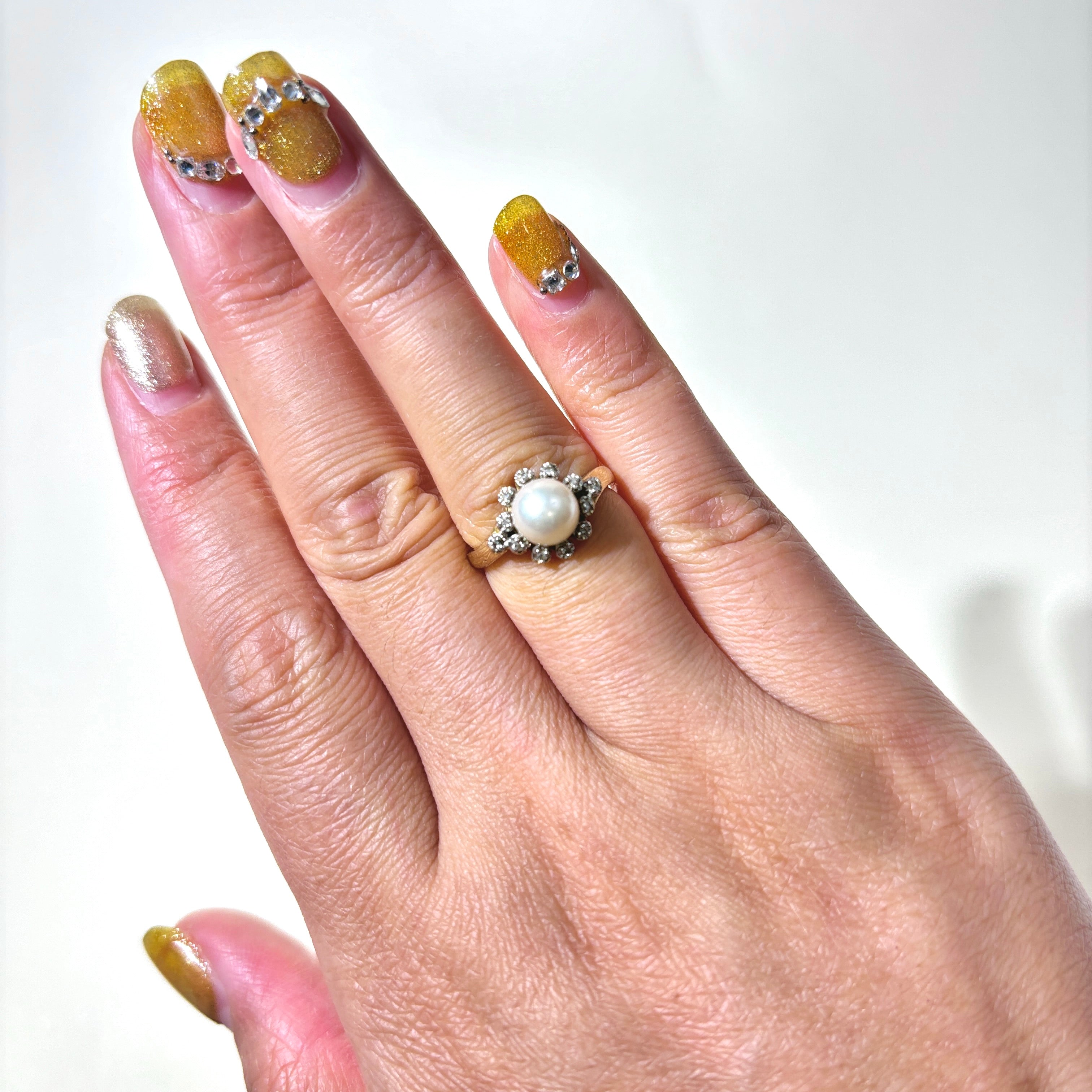 Pearl & Diamond Petal Ring | 6.70mm, 0.06ctw | SZ 4.75