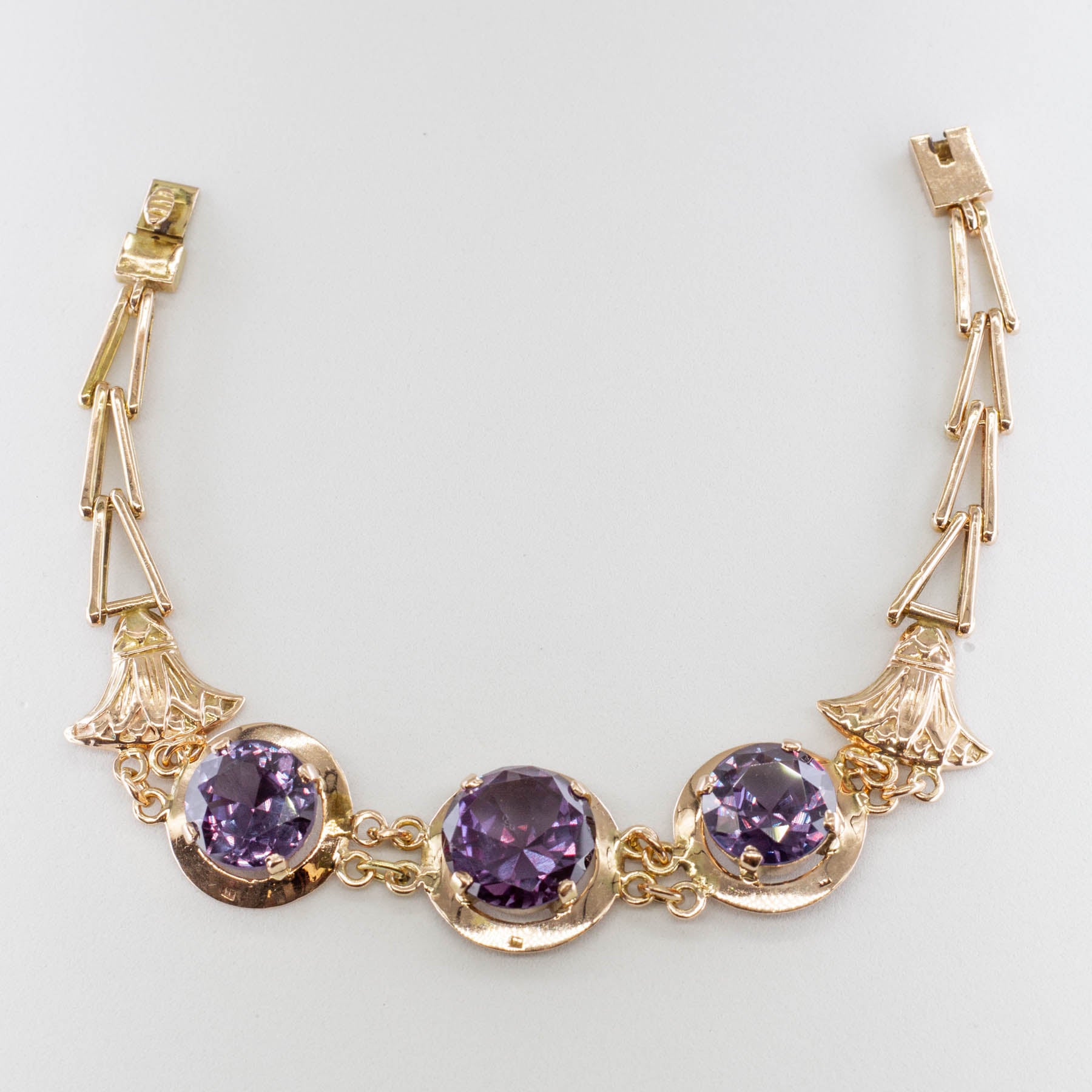 Egyptian Revival Style Synthetic Colour Change Sapphire Bracelet | 25.17 ctw | 7"