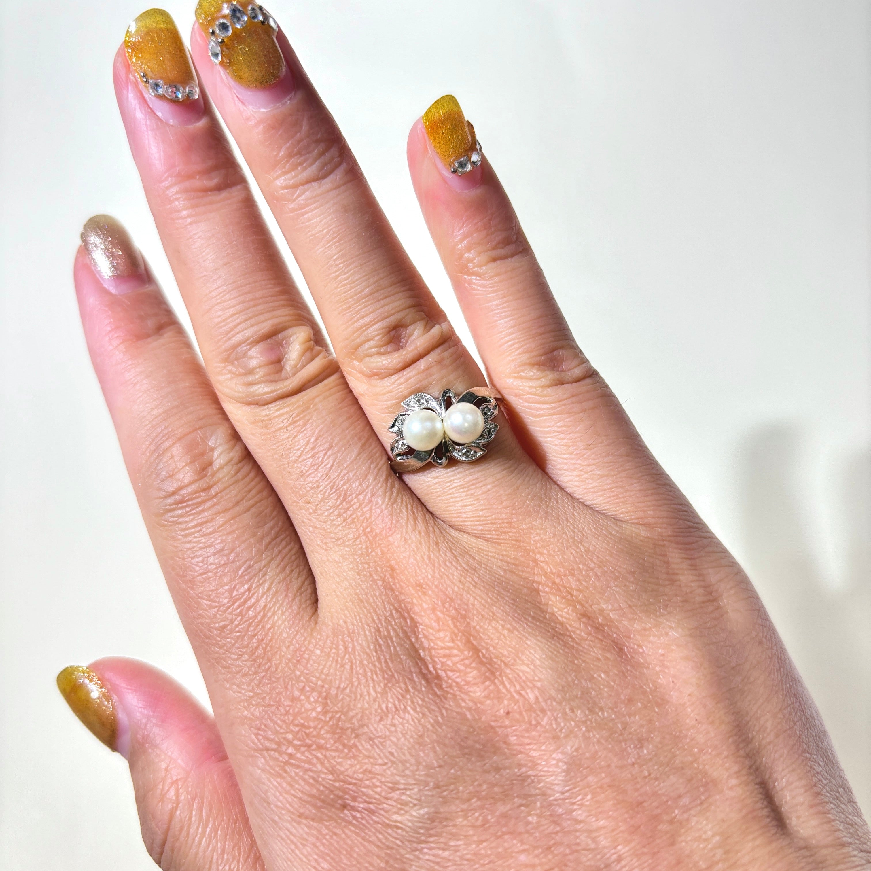 Pearl & Diamond Leaf Design Ring | 5.30mm, 0.03ctw | SZ 7