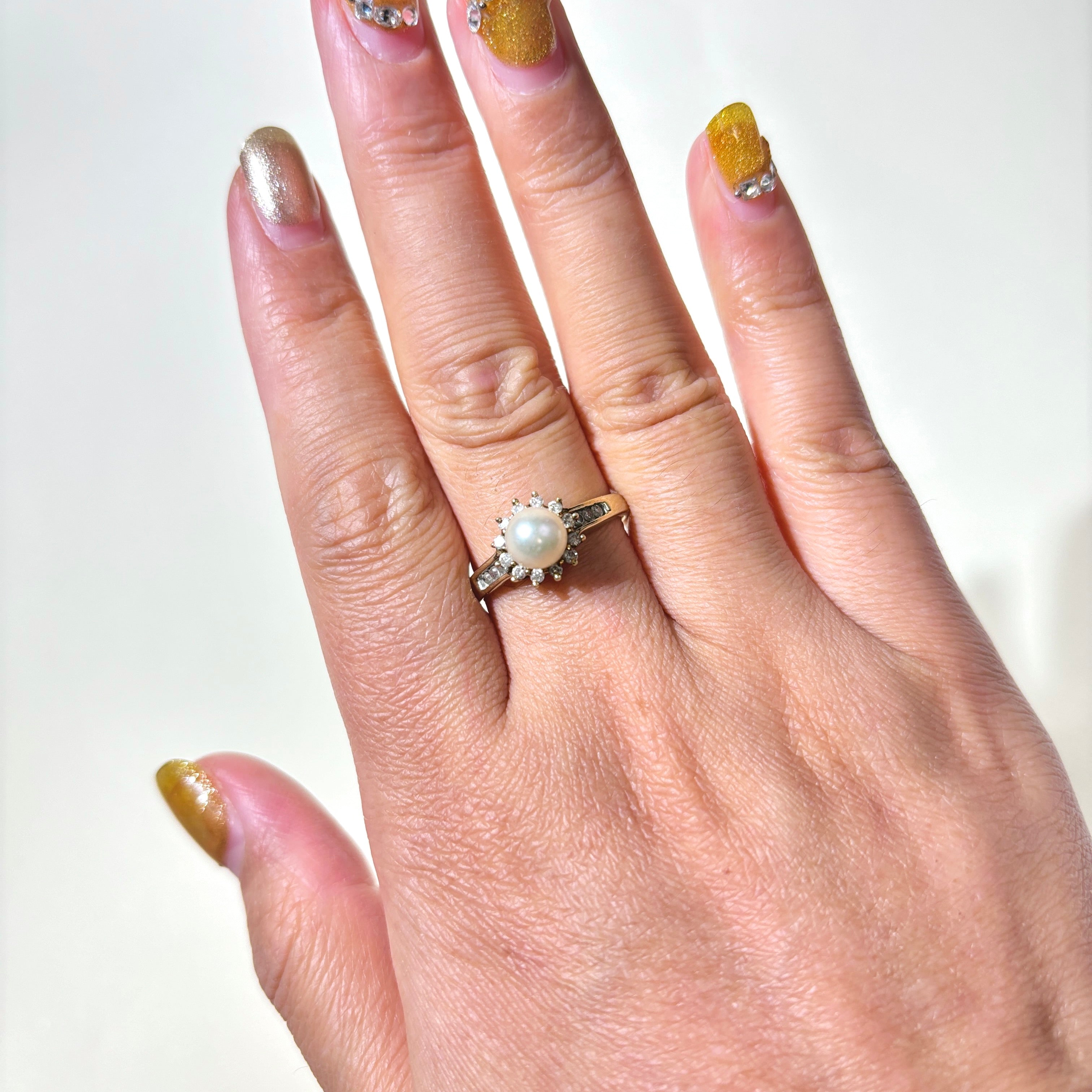 Pearl & Diamond Petal Ring | 6.40mm, 0.18ctw | SZ 8.75