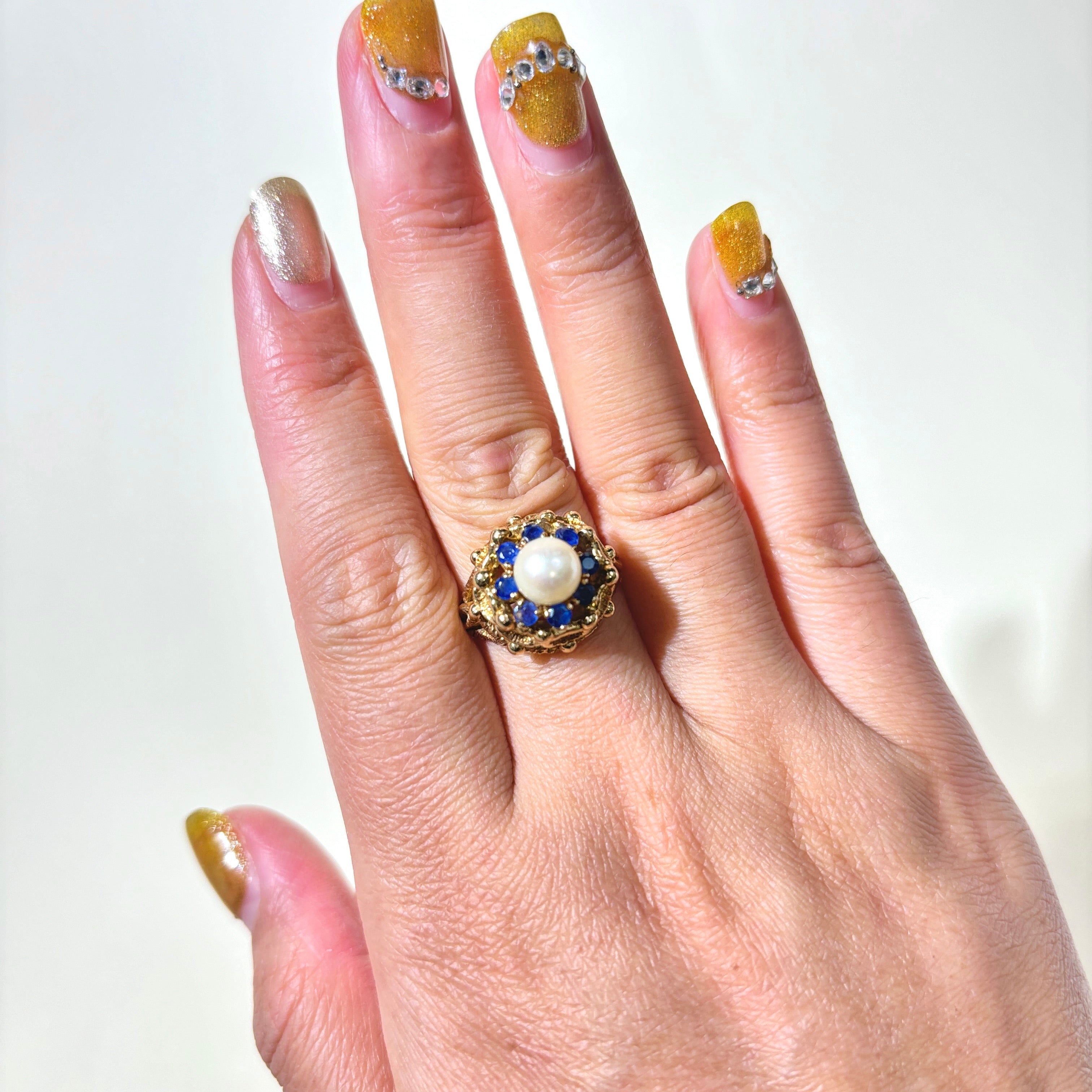 Pearl & Blue Spinel Dome Ring | 6.70mm, 0.48ctw | SZ 8.25