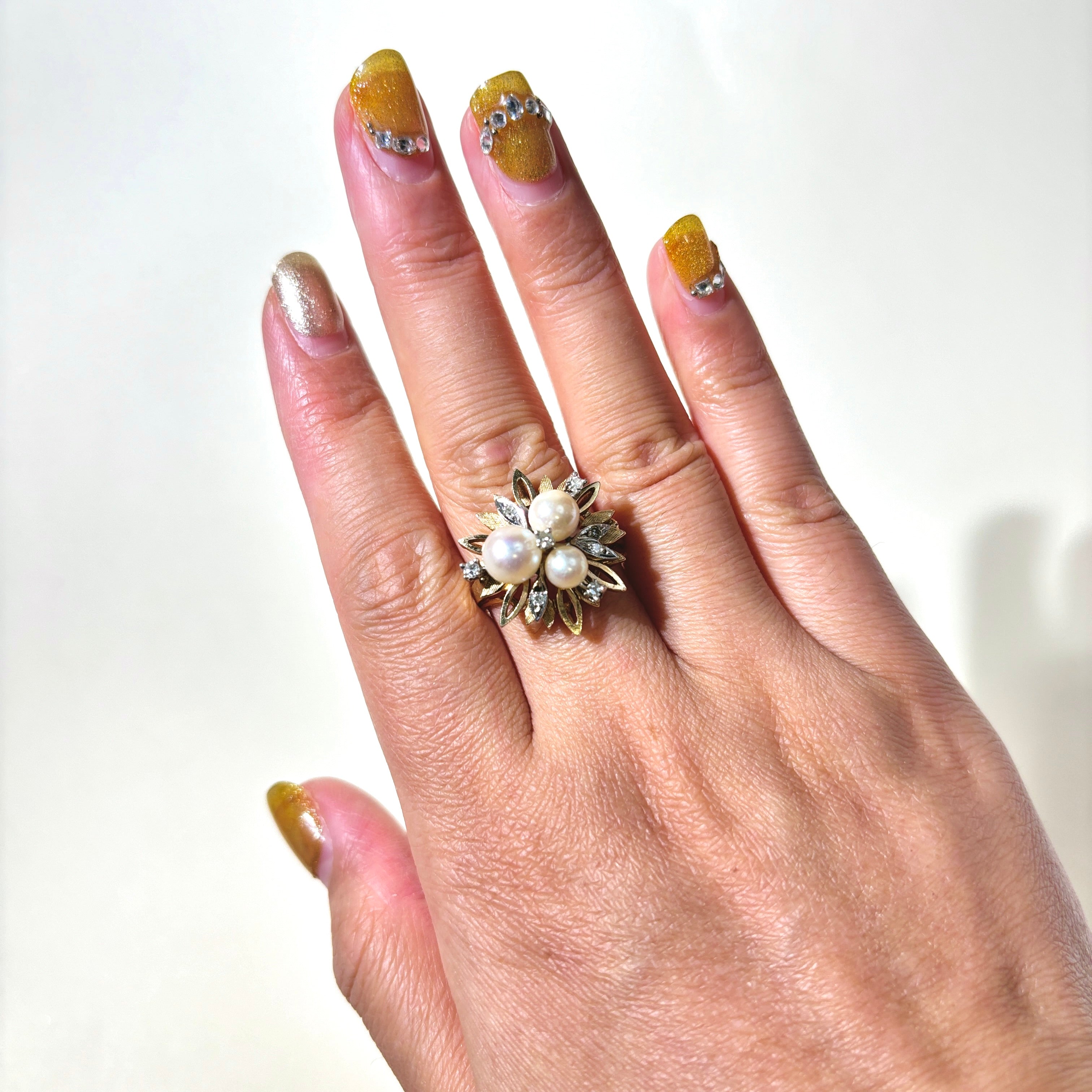 Pearl & Diamond Cocktail Ring | 5.00mm to 6.80mm, 0.10ctw | SZ 8.25