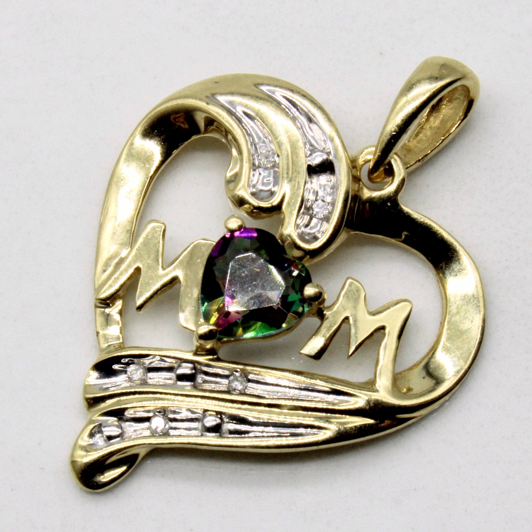 Mystic Topaz & Diamond 'Mom' Heart Pendant | 0.50ct, 0.02ctw |