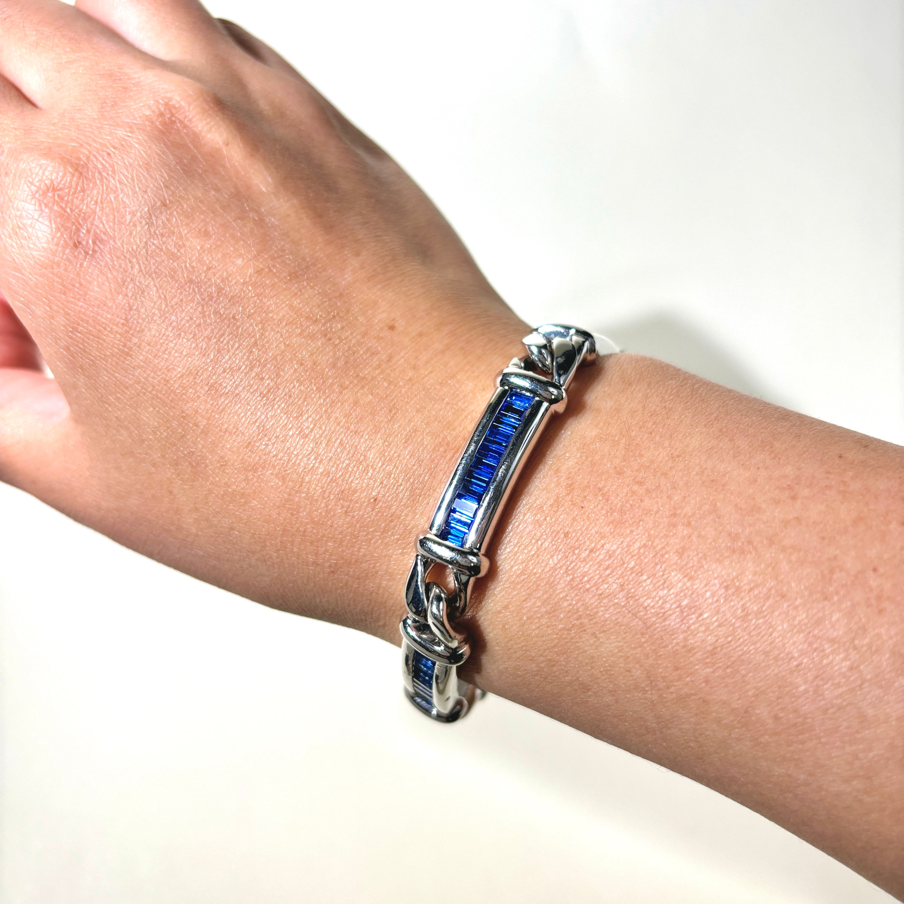 18K White Gold Channel Set Sapphire Link Bracelet | 5.50ctw | 7.5"