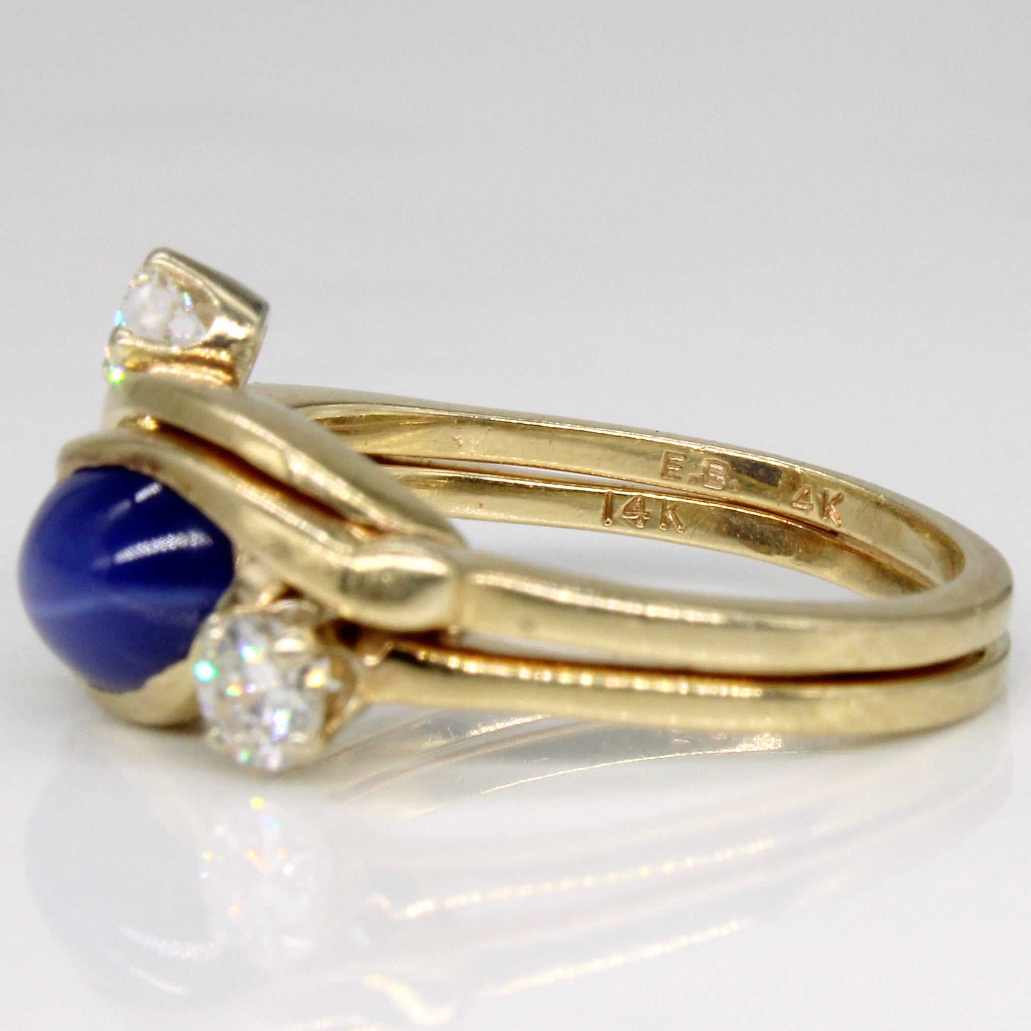 Synthetic Blue Star Sapphire & Diamond Cocktail 14k Ring | 1.20ct, 0.27ctw | SZ 6 |
