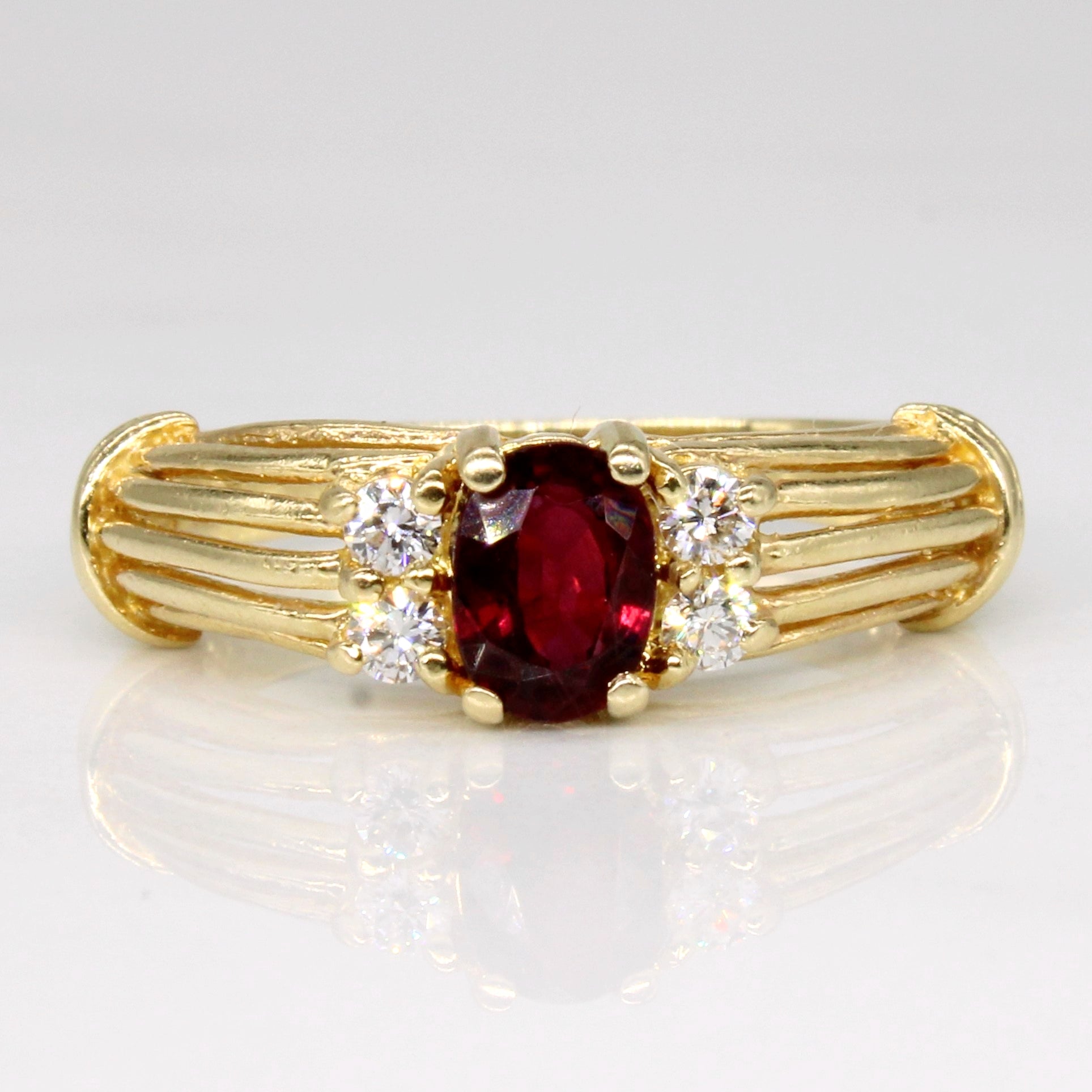 Ruby & Diamond Cocktail 14k Ring | 0.45ct, 0.12ctw | SZ 5.5 |