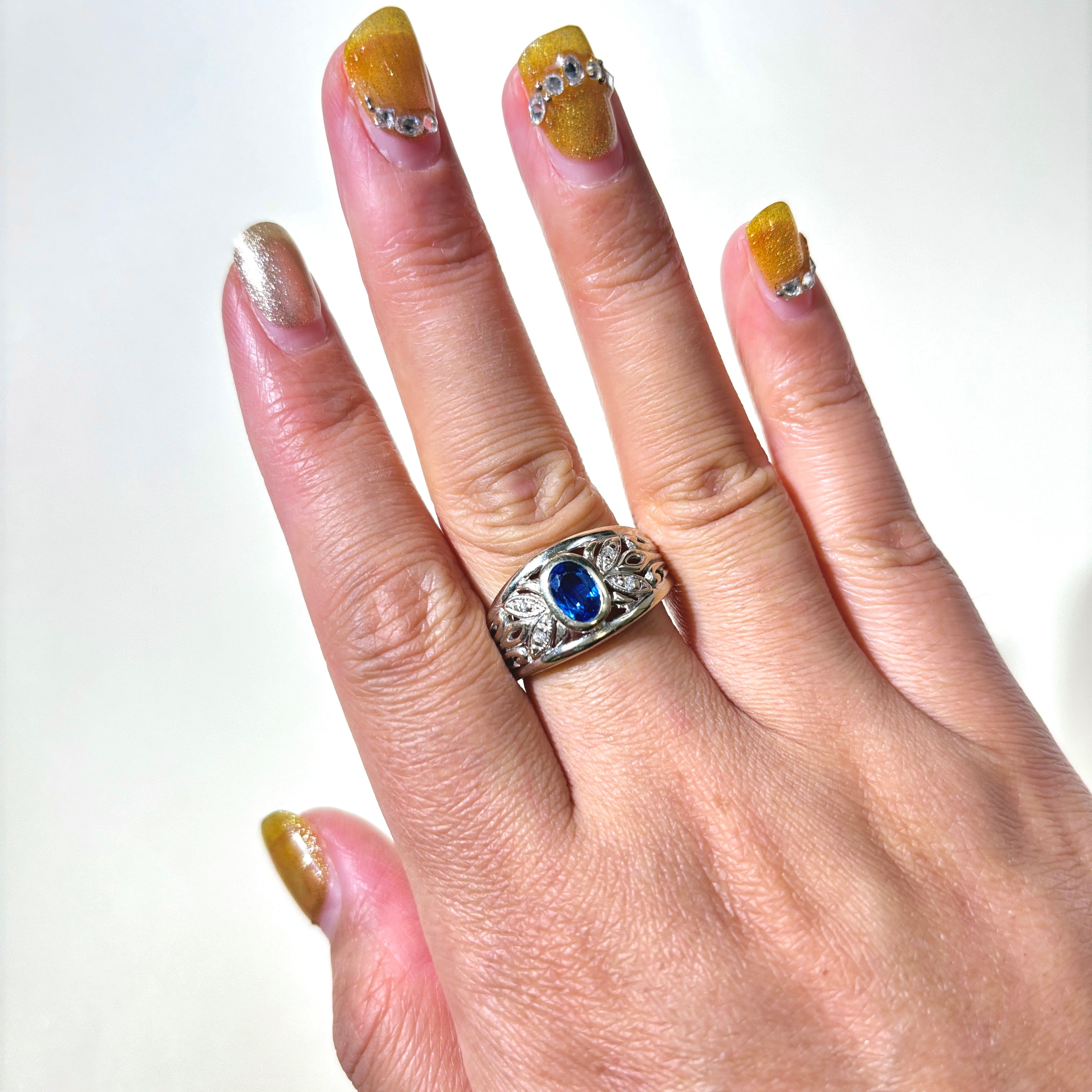 18K Bezel Set Oval Cut Sapphire & Diamond Ring | 0.87ct, 0.02ctw | SZ 8