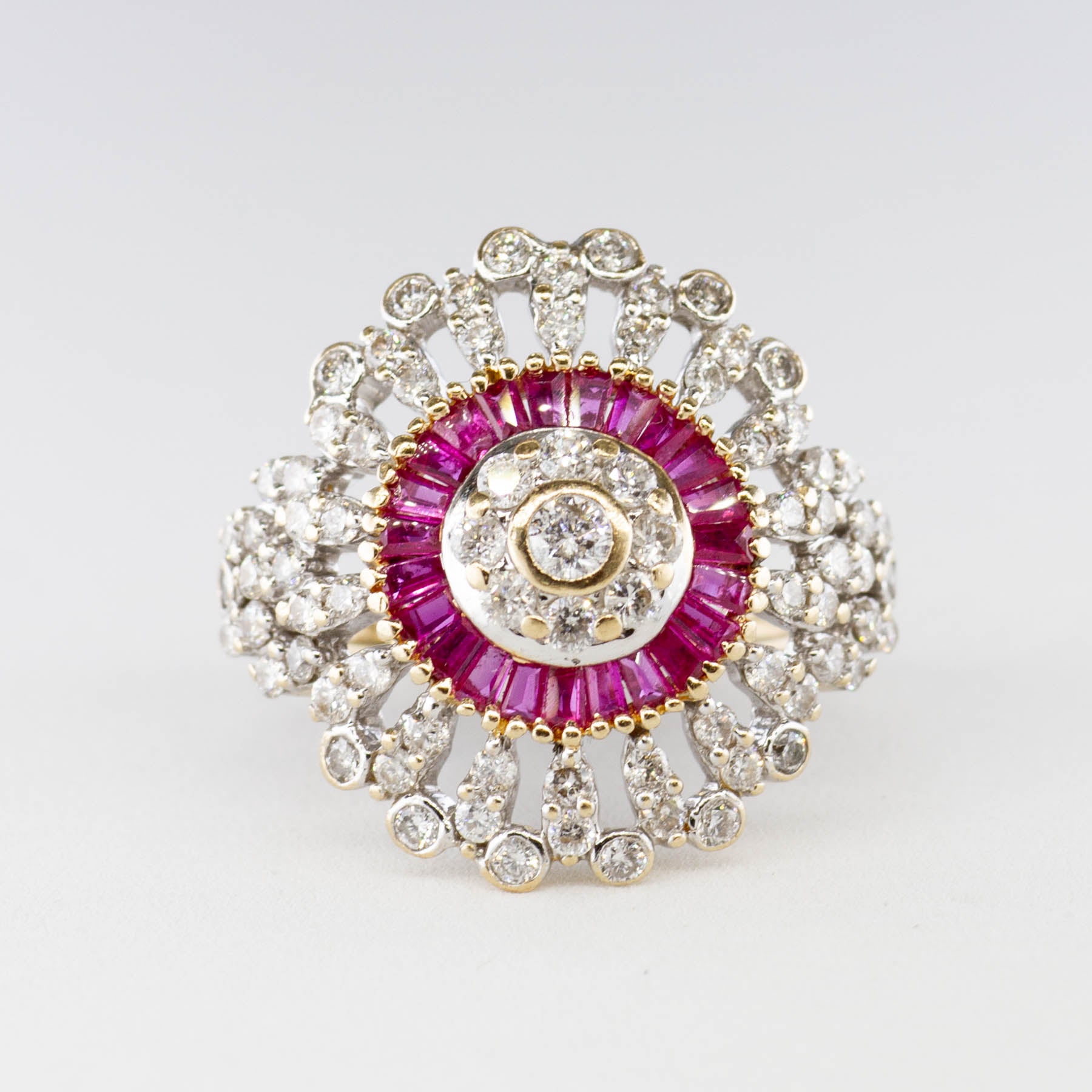Diamond and Ruby Halo Cocktail Ring | 0.65 ctw 0.46 ctw | SZ 6.25