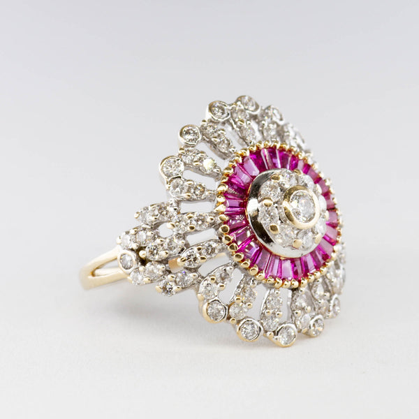 Diamond and Ruby Halo Cocktail Ring | 0.65 ctw 0.46 ctw | SZ 6.25