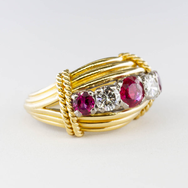 Ruby and Diamond Five Stone Ring | 1.00 ctw, 0.56 ctw | SZ 5.5