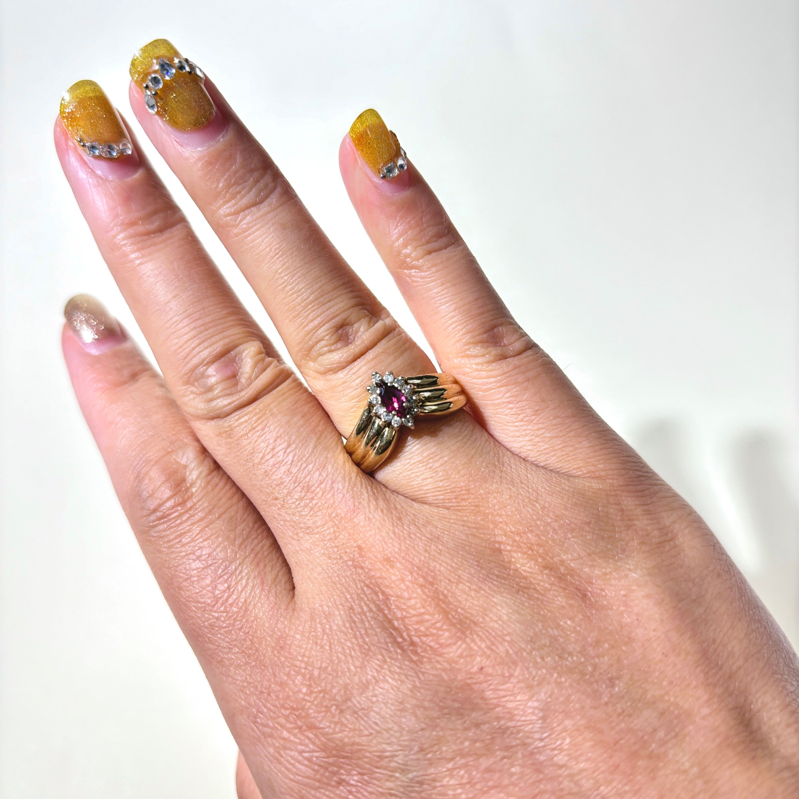 10K Ruby & Diamond Grooved Chevron Ring | 0.28ct, 0.03ctw | SZ 5.75