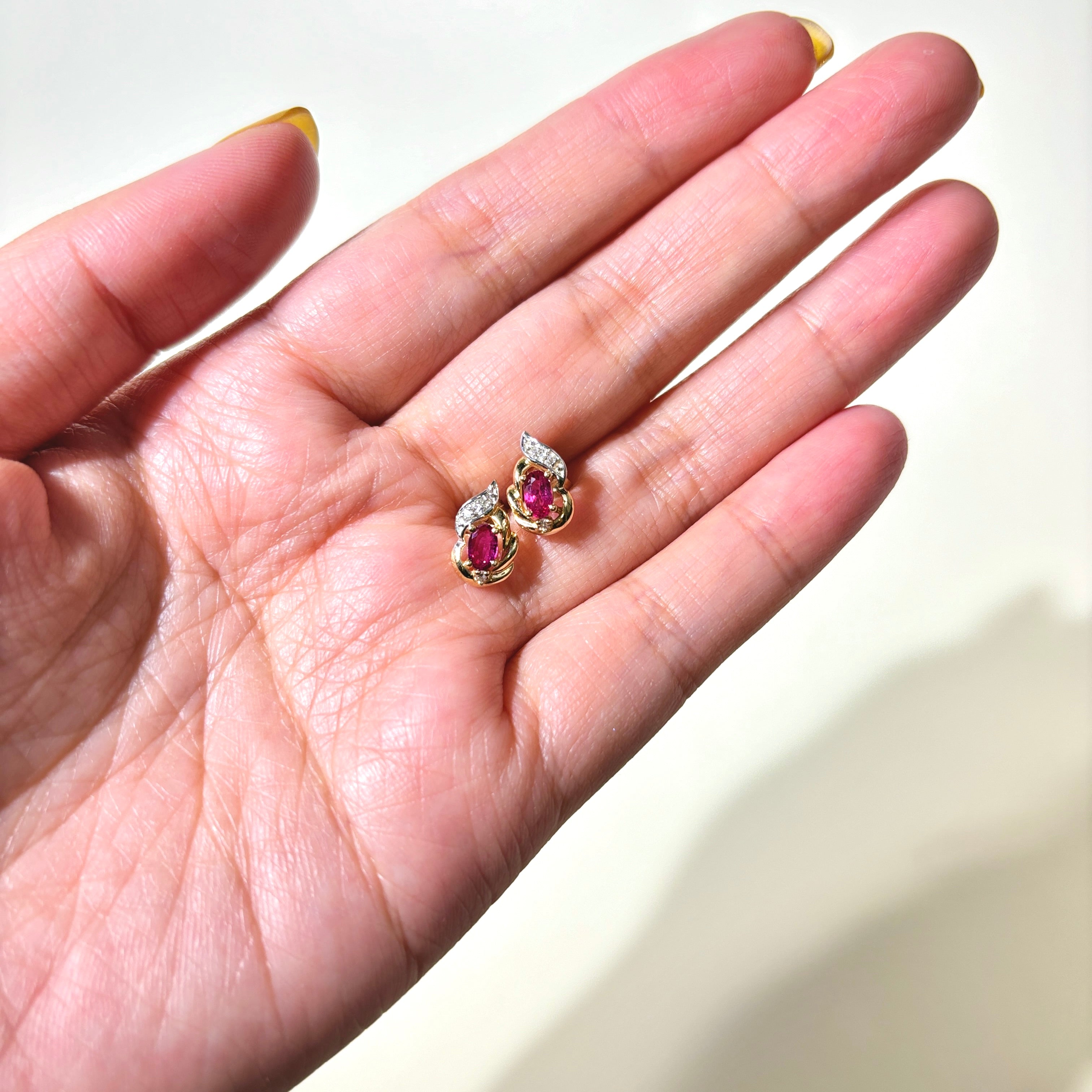14K Oval Cut Ruby & Diamond Stud Earrings | 0.46ctw, 0.003ctw