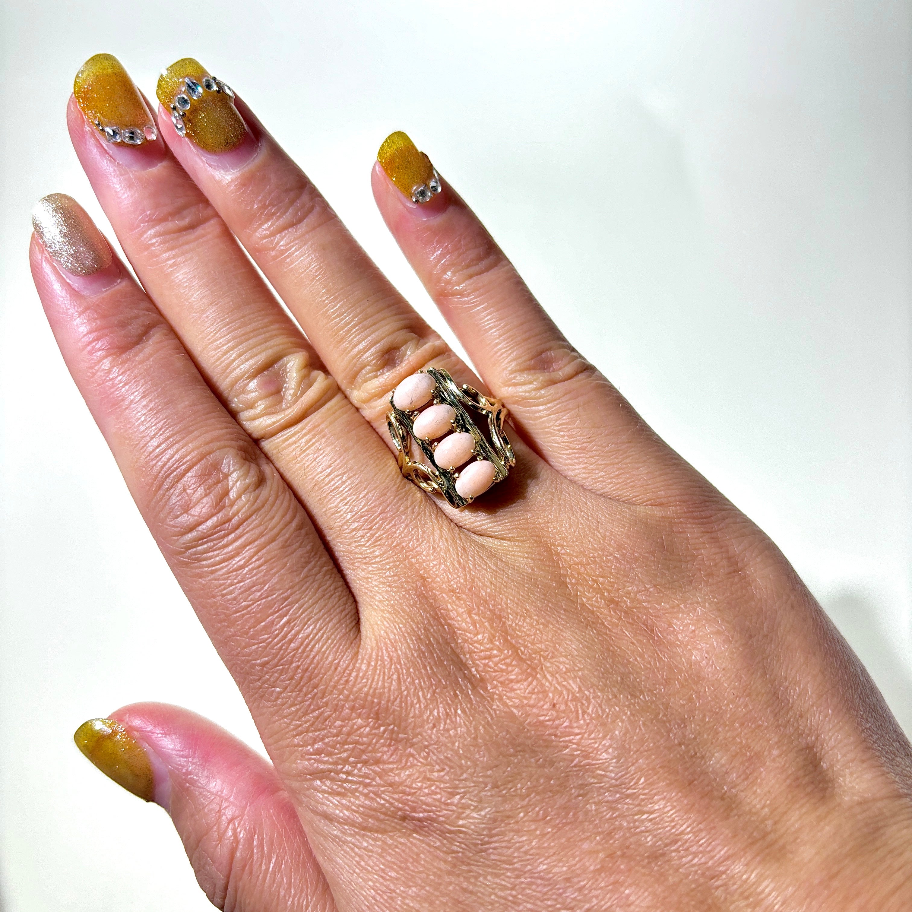 14K Four Stone Light Pink Coral Column Ring | 0.76ctw | SZ 6