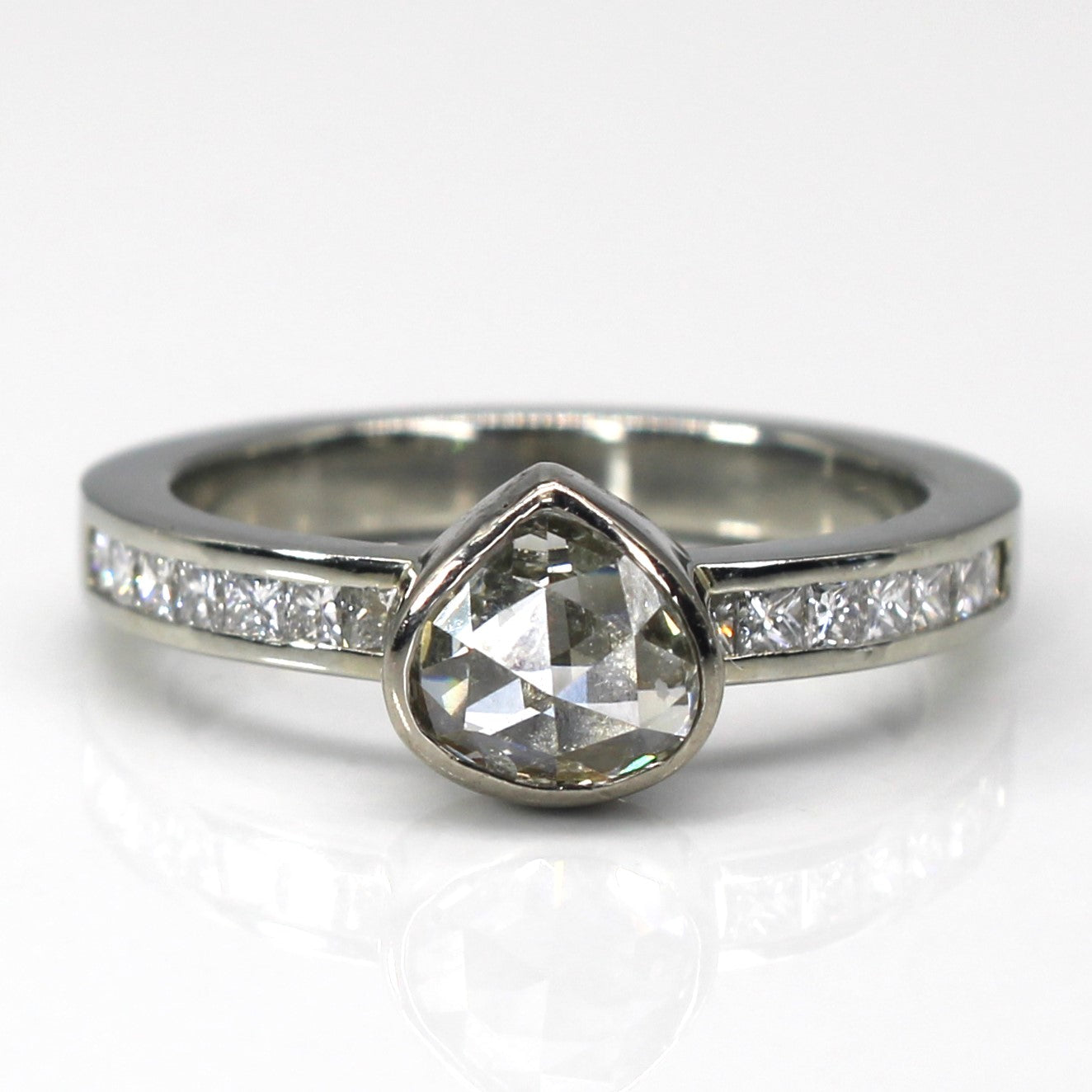Bezel Set Pear Shaped Rose Cut Diamond Ring Engagement Ring | 0.75ctw | SZ 6.25 |