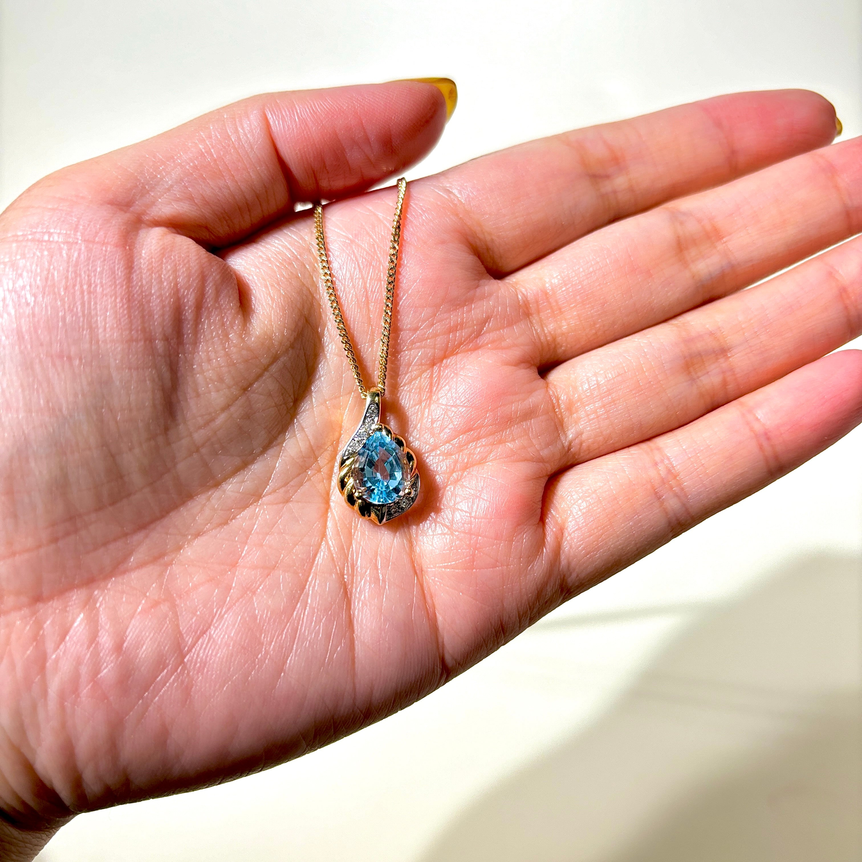 10K Yellow Gold Blue Topaz & Diamond Pendant Necklace | 3.21ct, 0.07ctw | 20"