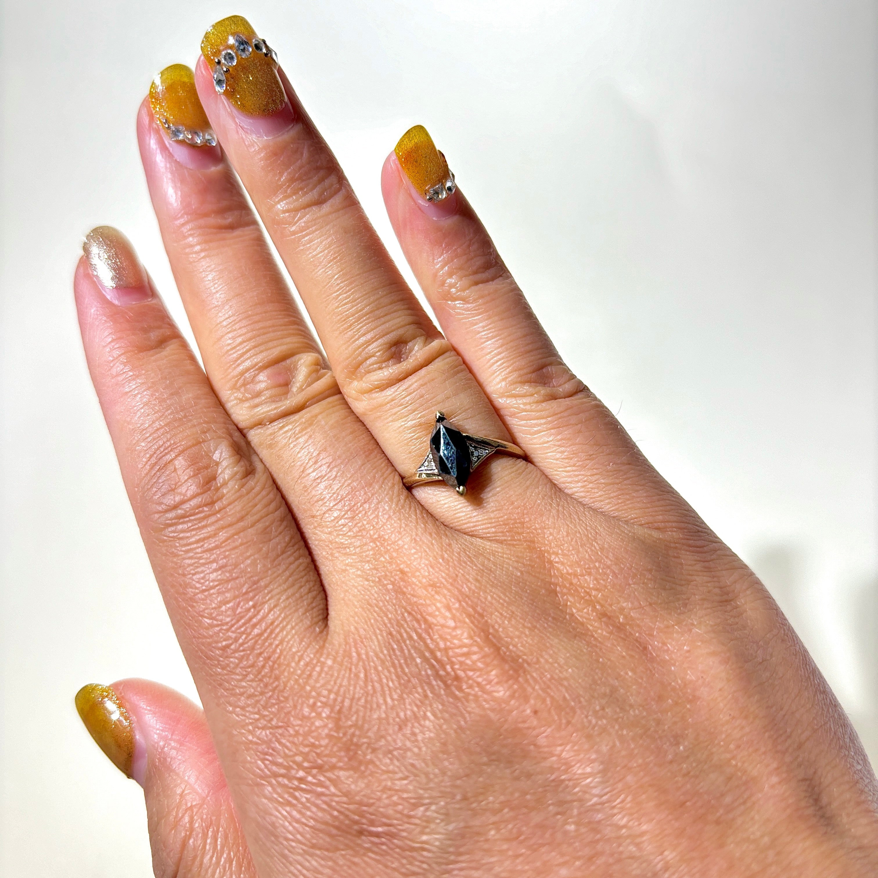 Marquise Cut Hematite & Diamond Ring | 1.09ct, 0.01ctw | SZ 6.25