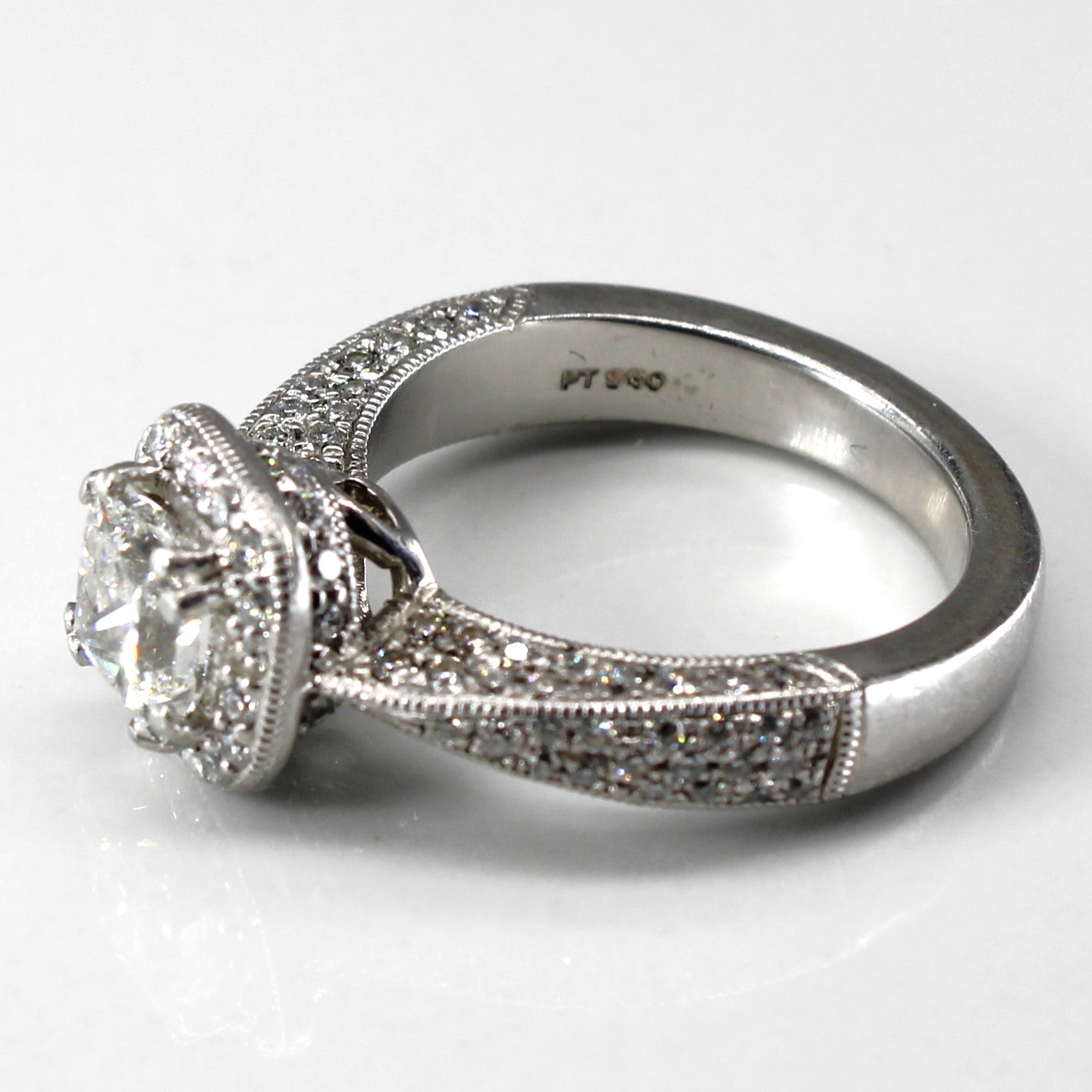 Bague de fiançailles en platine avec halo de diamants taille princesse certifiée GIA | 1,70 ct G VS1 | Taille 5,5 |