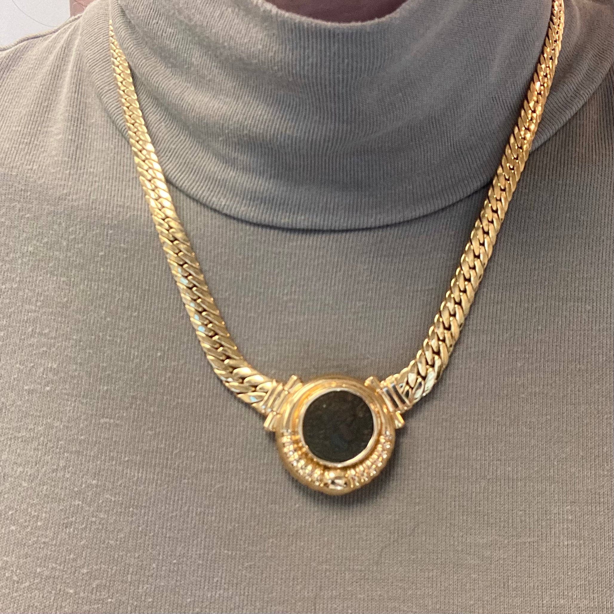 Collier pendentif pièce de monnaie en cuivre et or jaune 18 carats | 17 pouces |