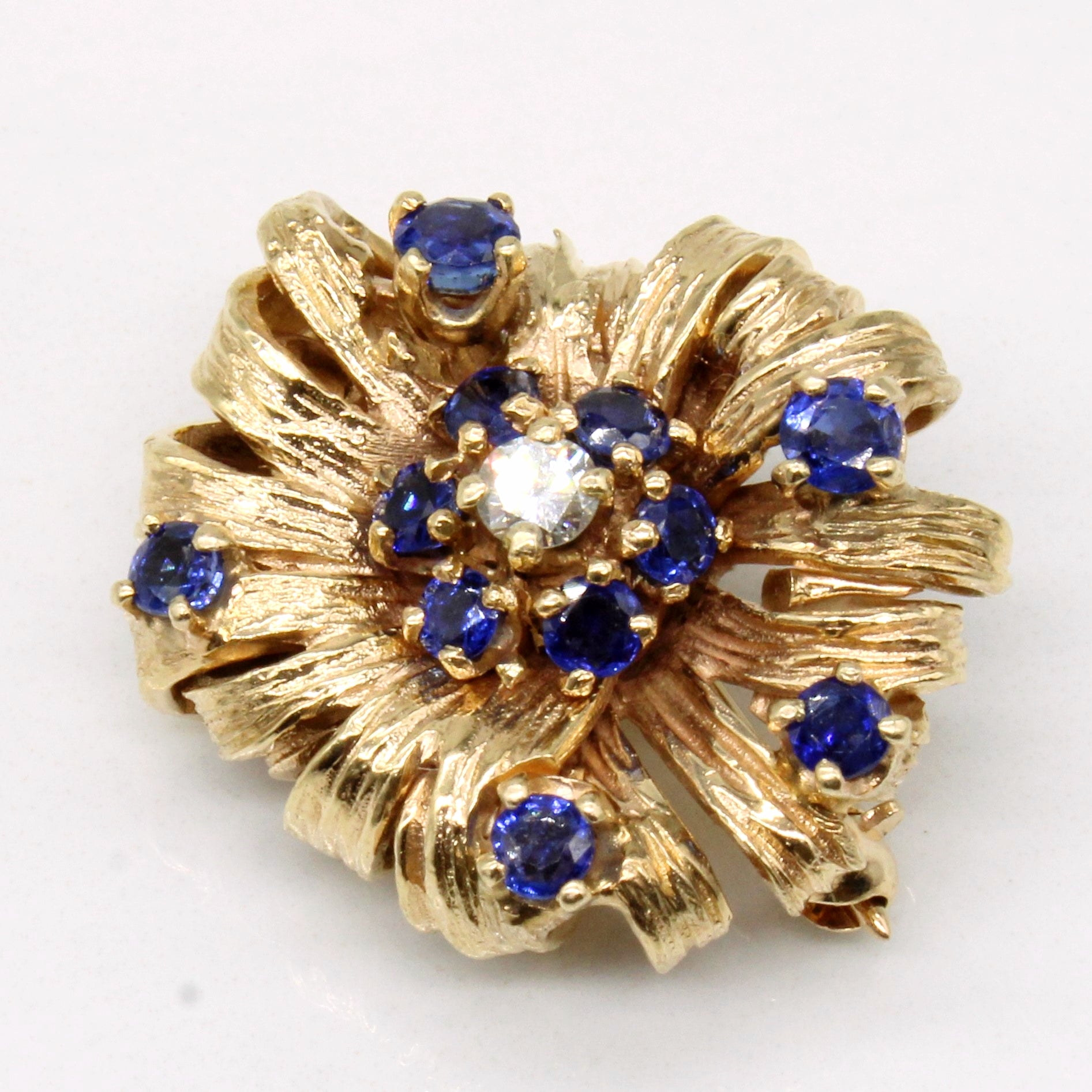 Sapphire & Diamond 14k Brooch | 0.58ctw, 0.11ct |