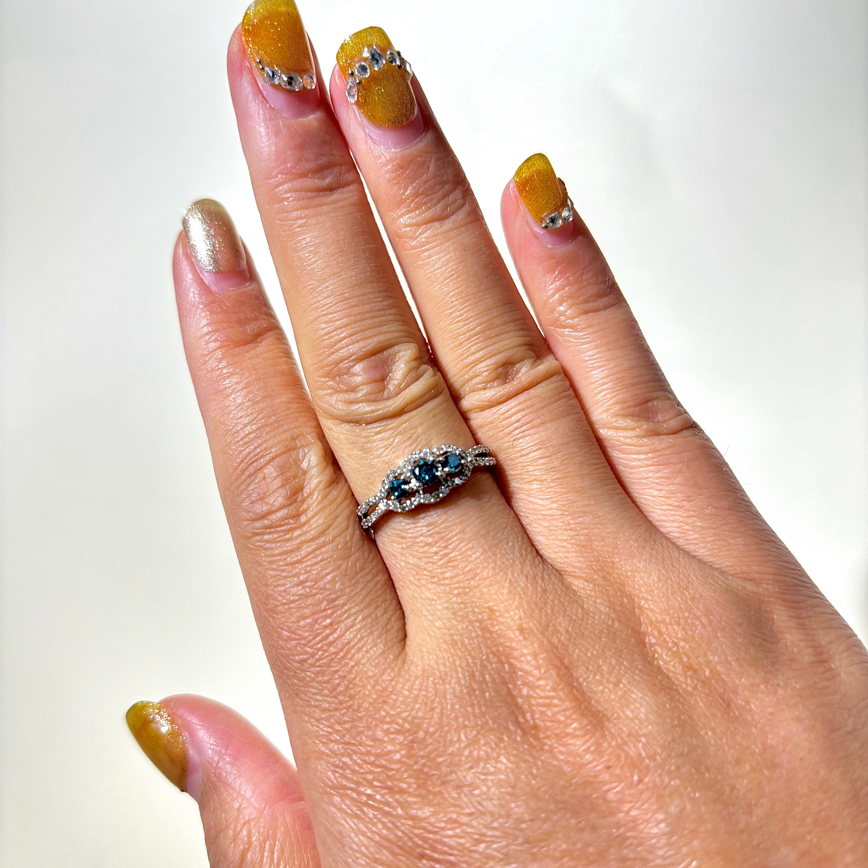 Blue & White Diamond Ring | 0.25ctw, 0.23ctw | SZ 7