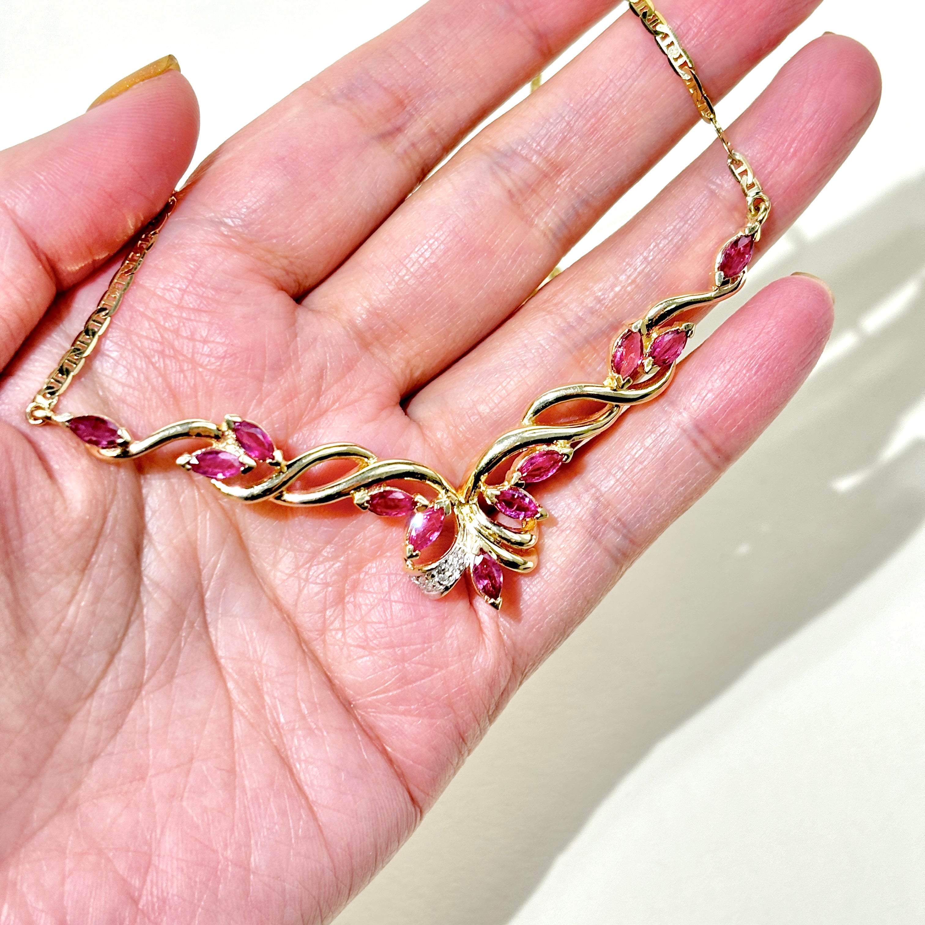 14K Yellow Gold Pink Sapphire & Diamond Necklace | 2.75ct, 0.05ctw | 16" |