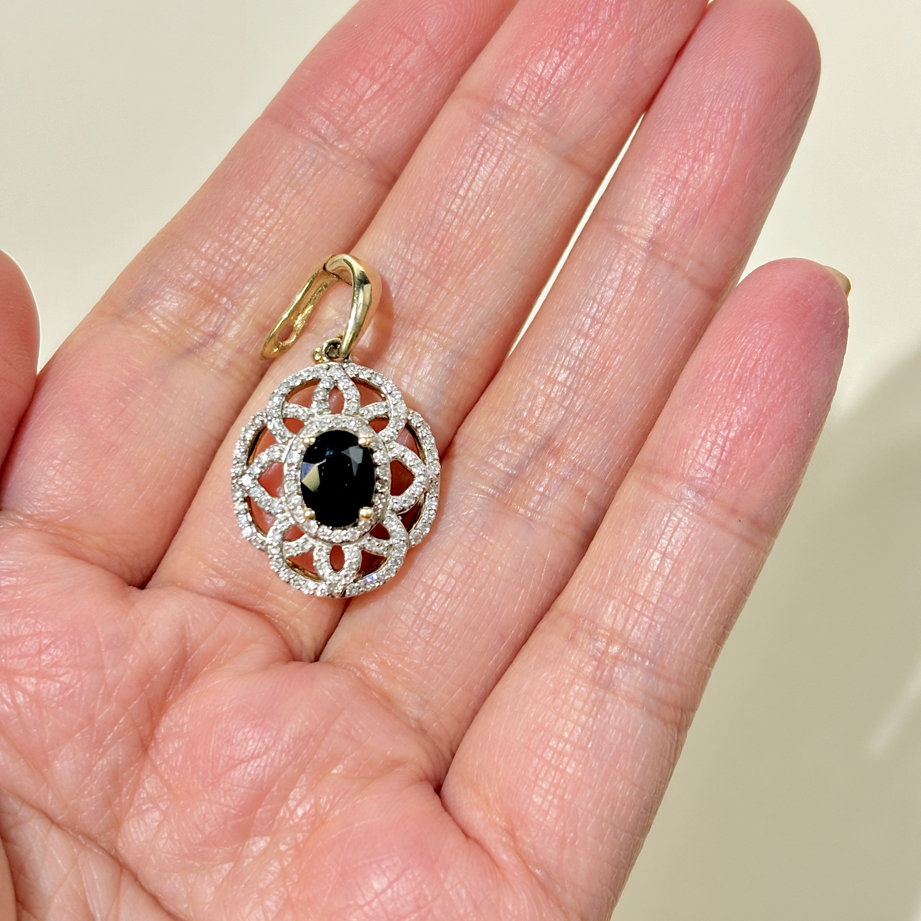 14K Yellow Gold Sapphire & Diamond Pendant | 1.42ct, 0.51ctw