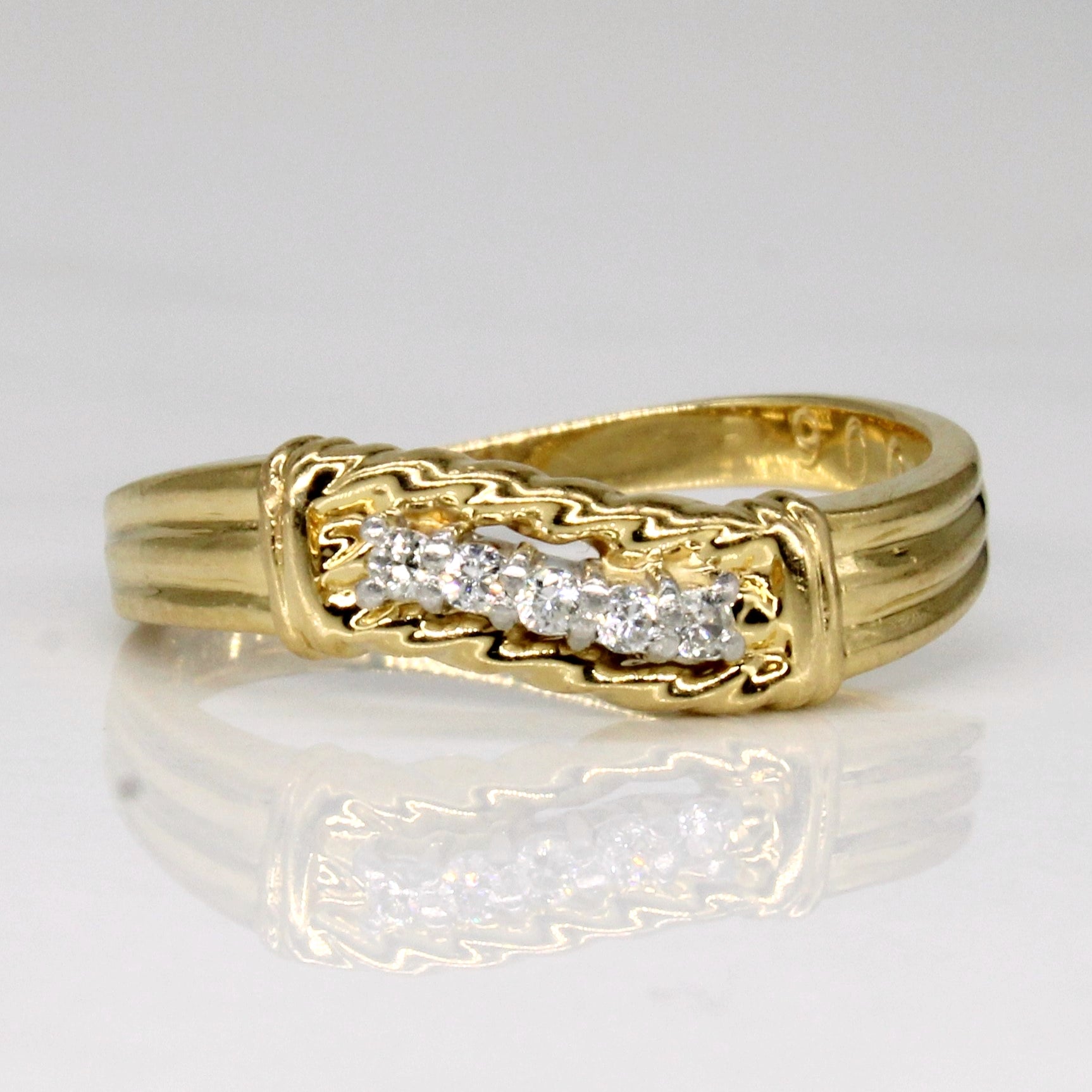 Bague en or 18 carats avec motif vague en corde et diamants | 0,05 ct | Taille 6 |
