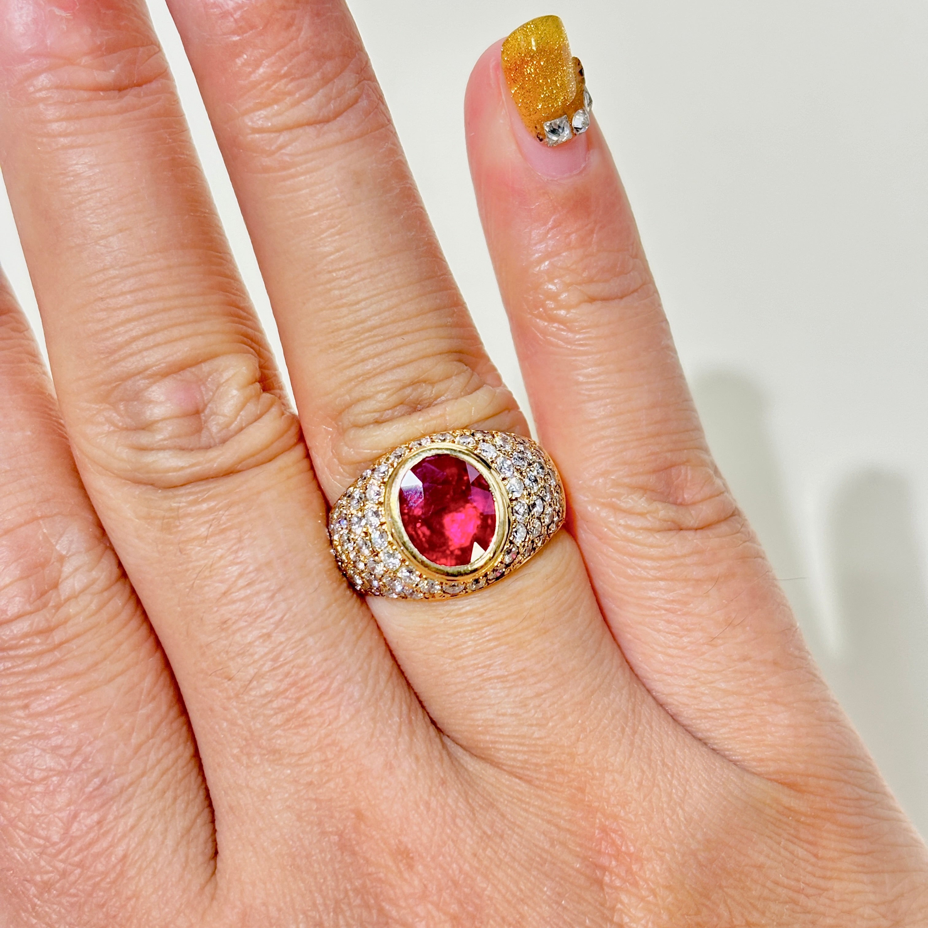 18K Yellow Gold Ruby & Diamond Cocktail Ring | 3.96ct, 0.93ctw | SZ 5.5 |