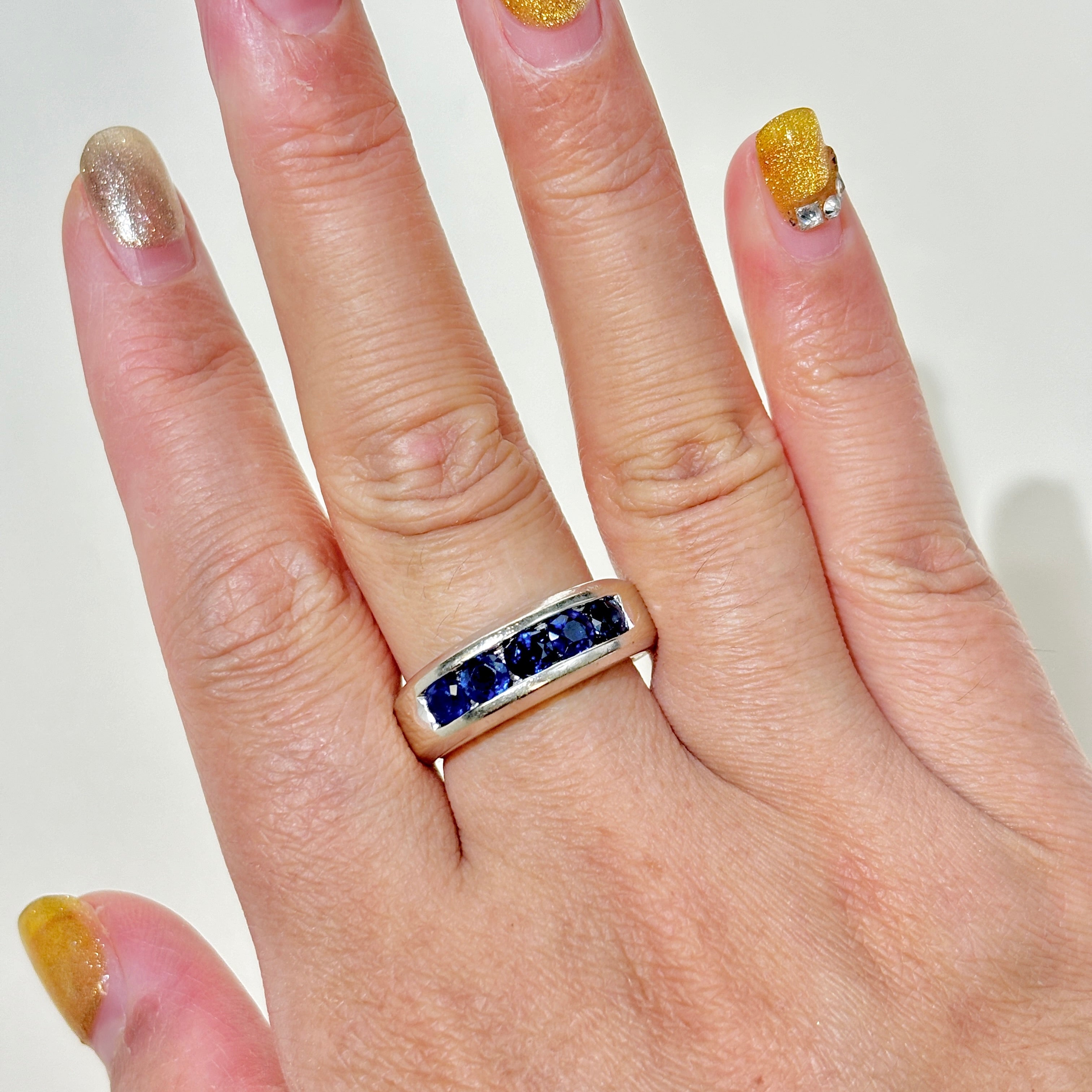 14K White Gold Blue Sapphire Band | 1.50ctw | SZ 8.75