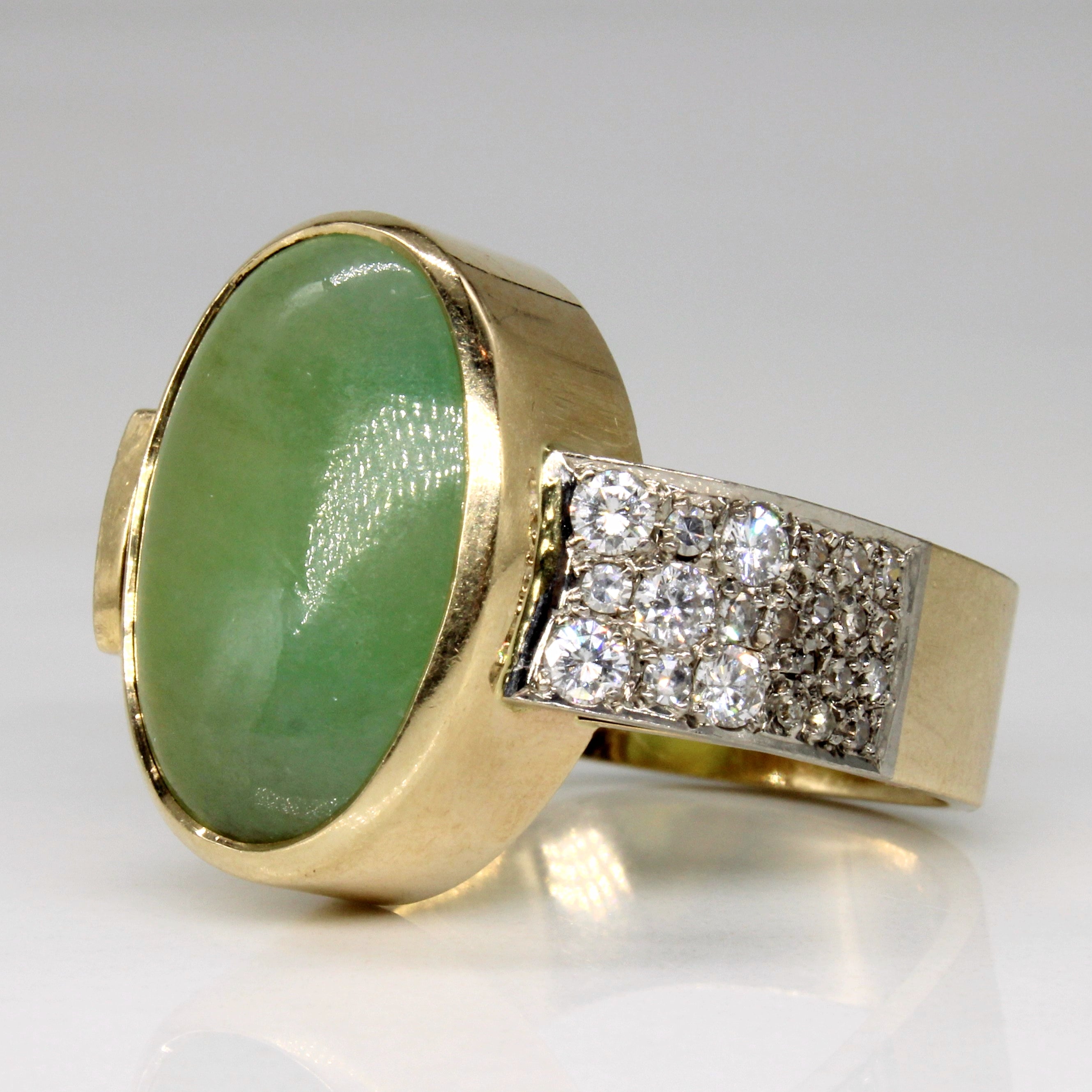 Jadeite & Diamond Cocktail 14k Ring | 9.85ct, 0.40ctw | SZ 8.25 |