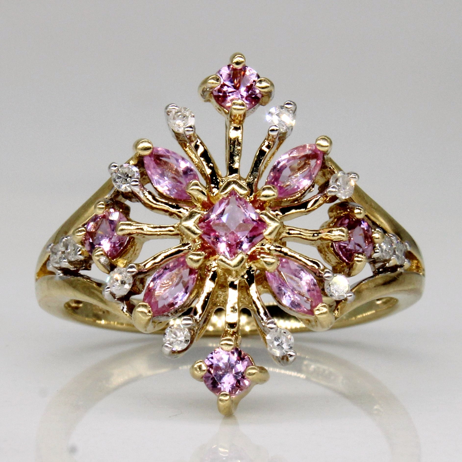 Pink Sapphire & Diamond Cocktail 10k Ring | 0.61ctw, 0.06ctw | SZ 6.75 |