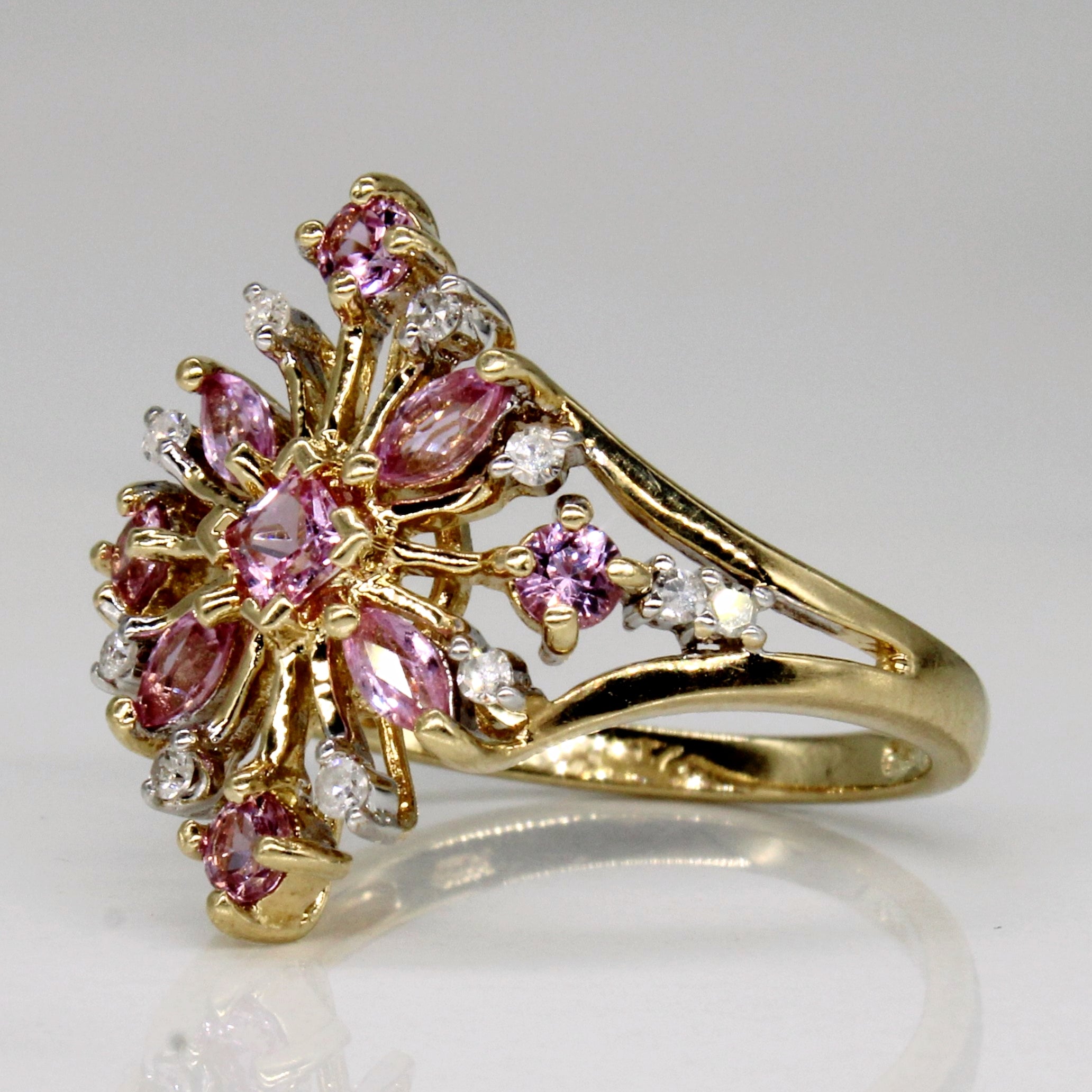 Pink Sapphire & Diamond Cocktail 10k Ring | 0.61ctw, 0.06ctw | SZ 6.75 |
